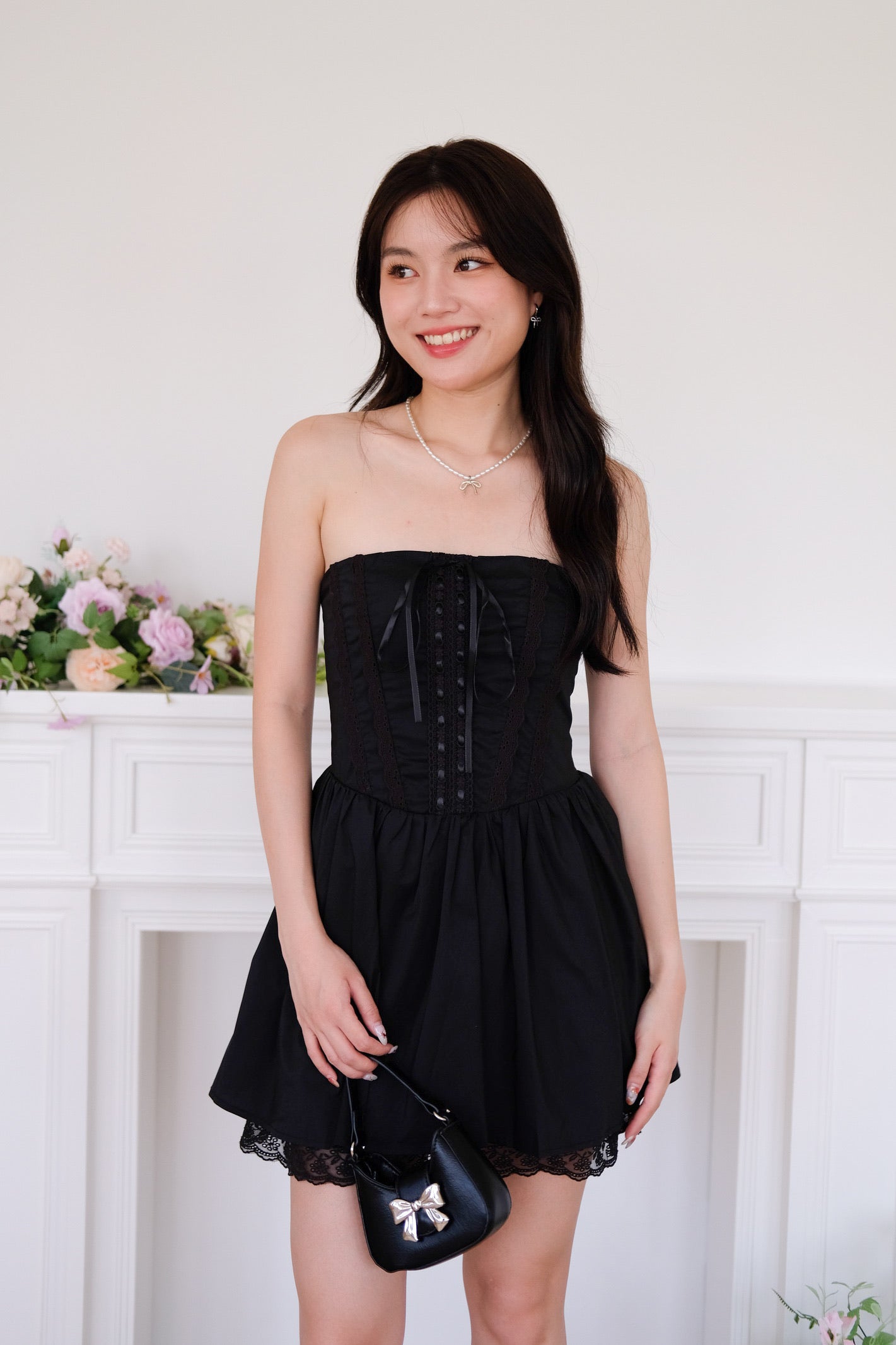 Avaline Lace Corset Tube Dress (Black)