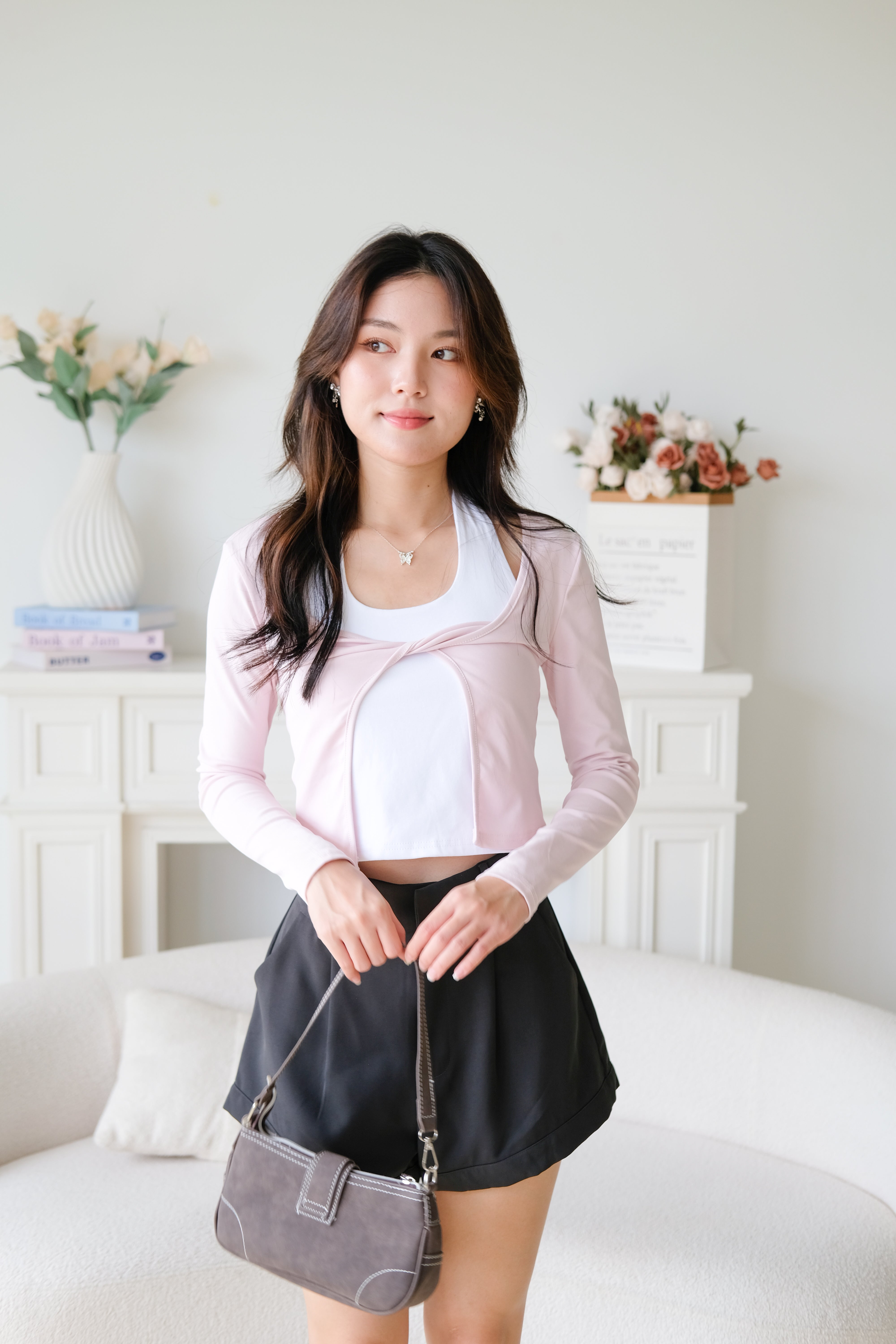 Bonnie Halter Cardigan Set (Baby Pink)