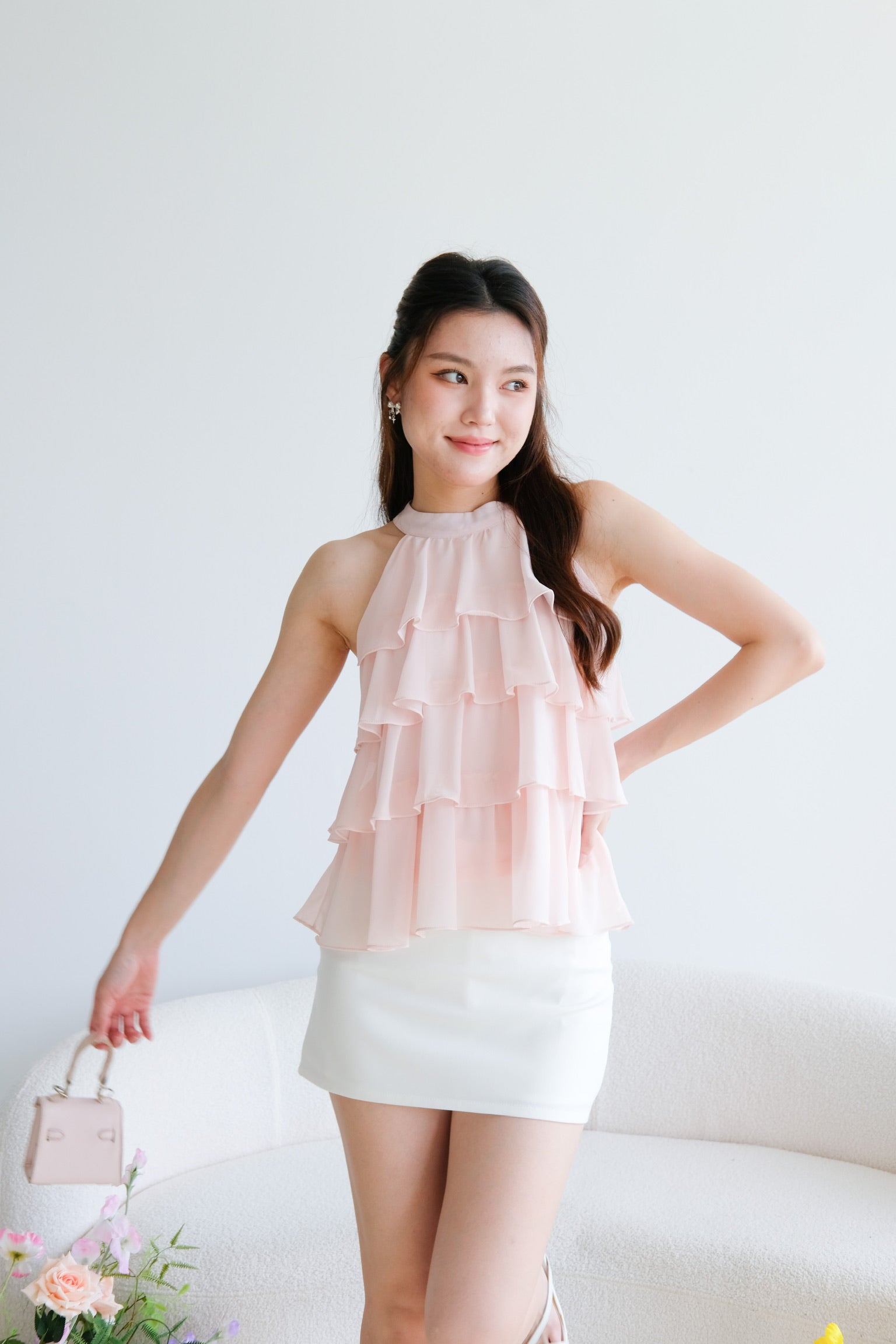 Erica Layered Halter Top (Baby Pink)