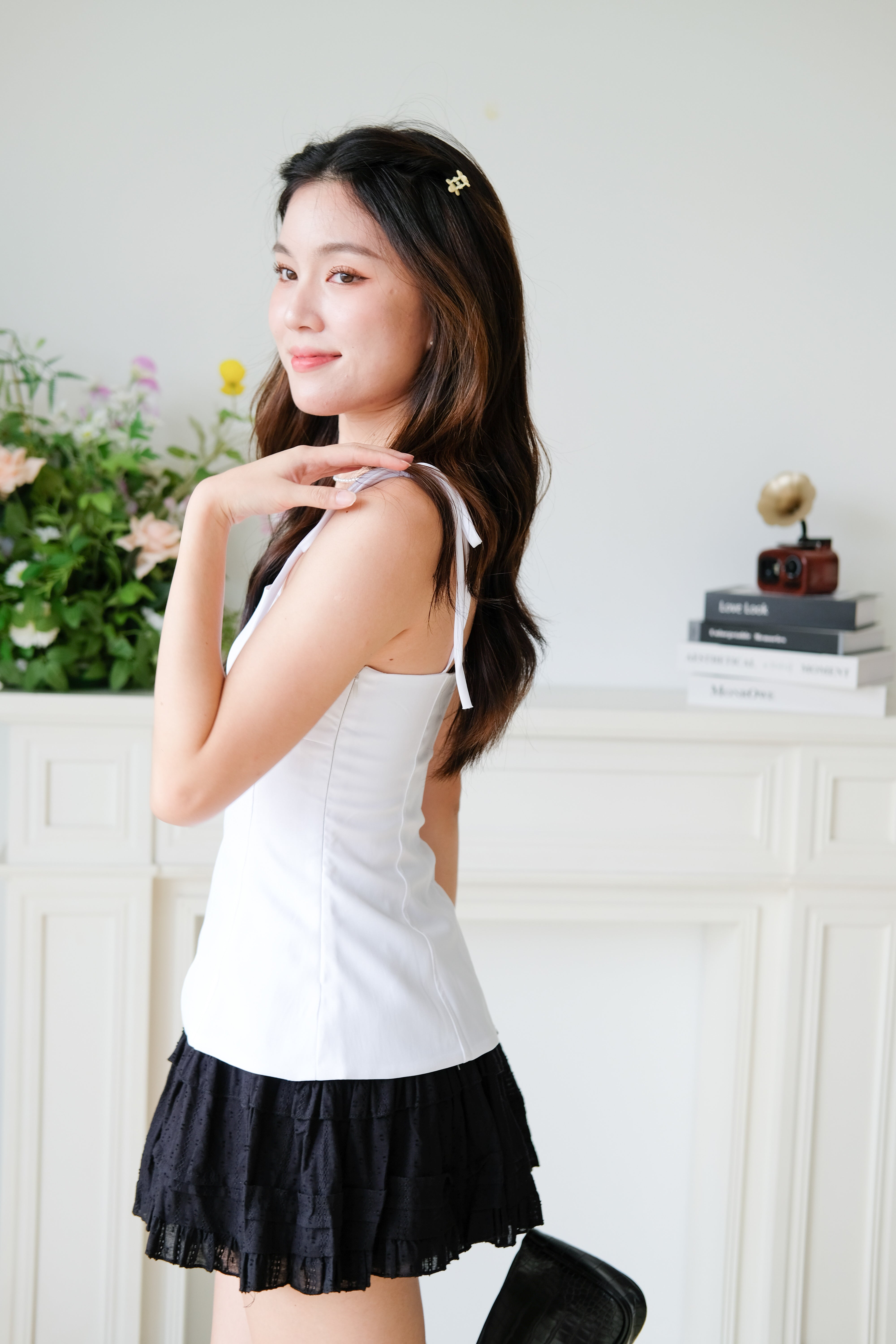 Marilyn Self Tie Ribbon Top (Plain White)