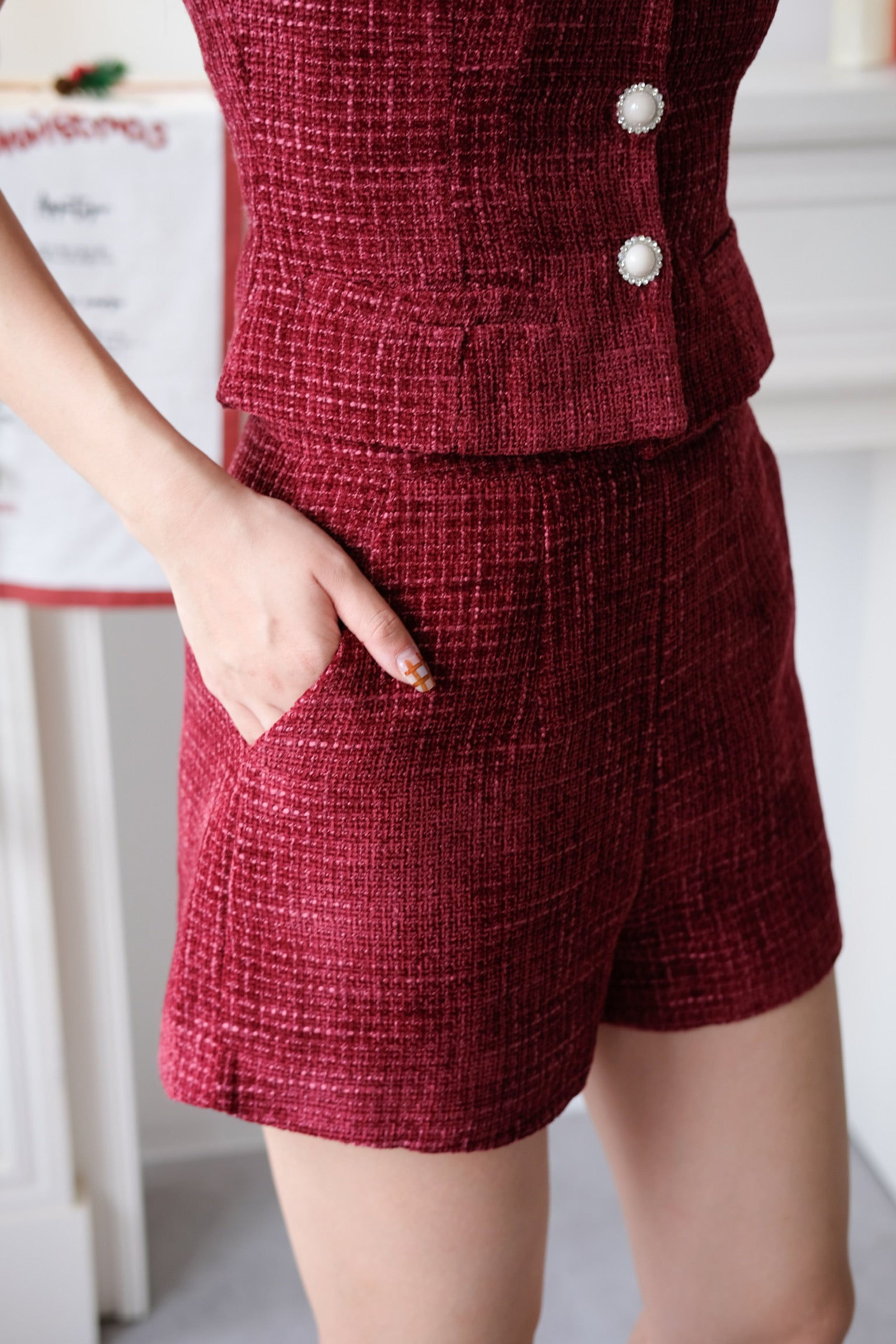 Eleanor Velvet Tweed Set (Burgundy)