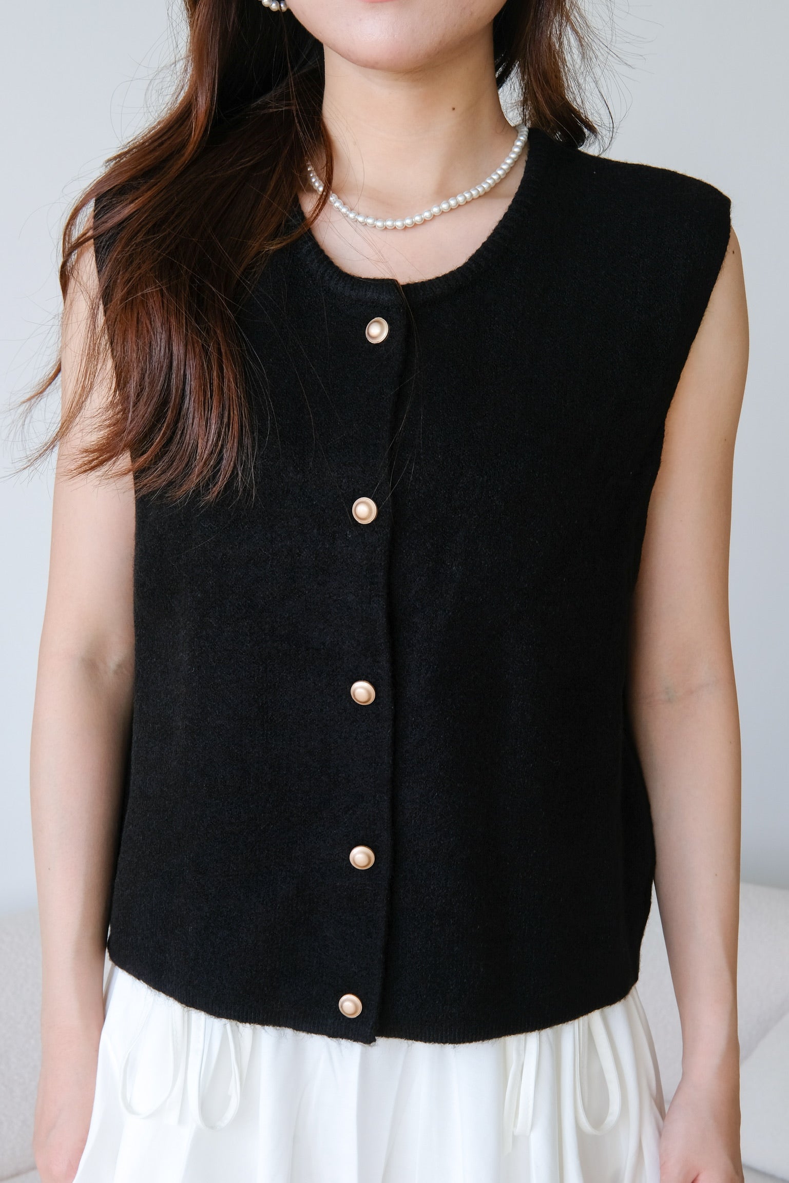 Clara Gold Button Vest Top (Black)