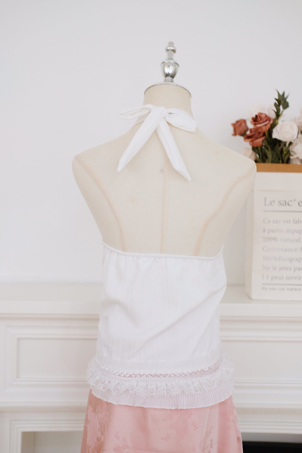 White Halter Ribbon Lace Top