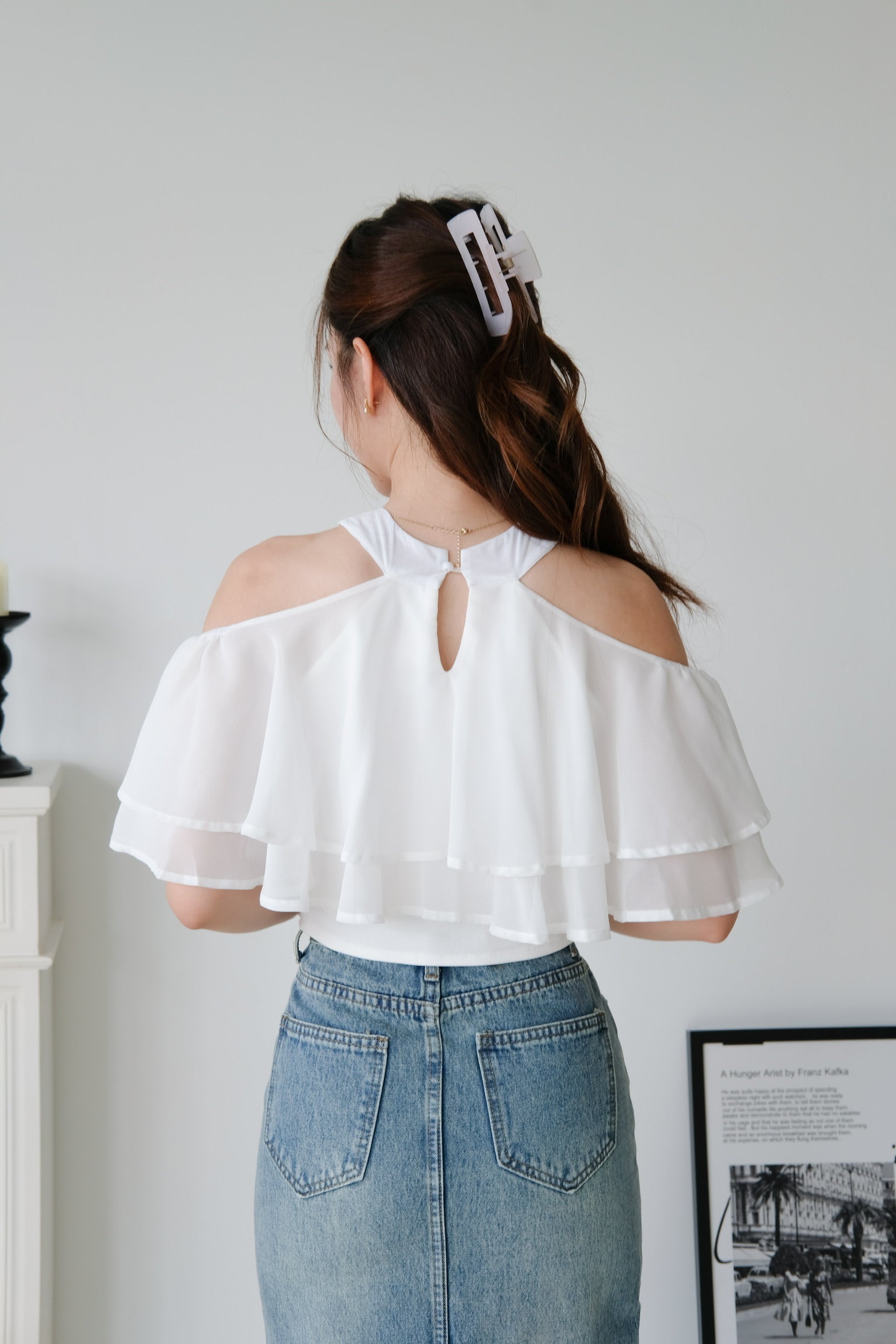 Estelle Halter Ruffle Tiered Crop (White)