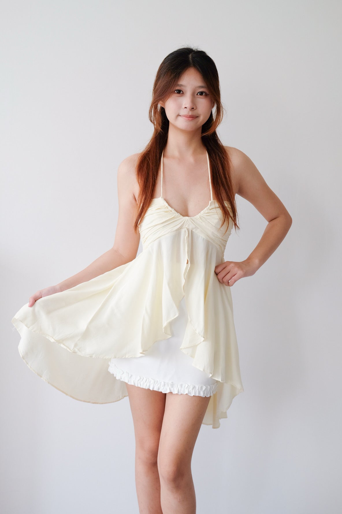 Yellow Asymmetrical Ruffle Cami Top