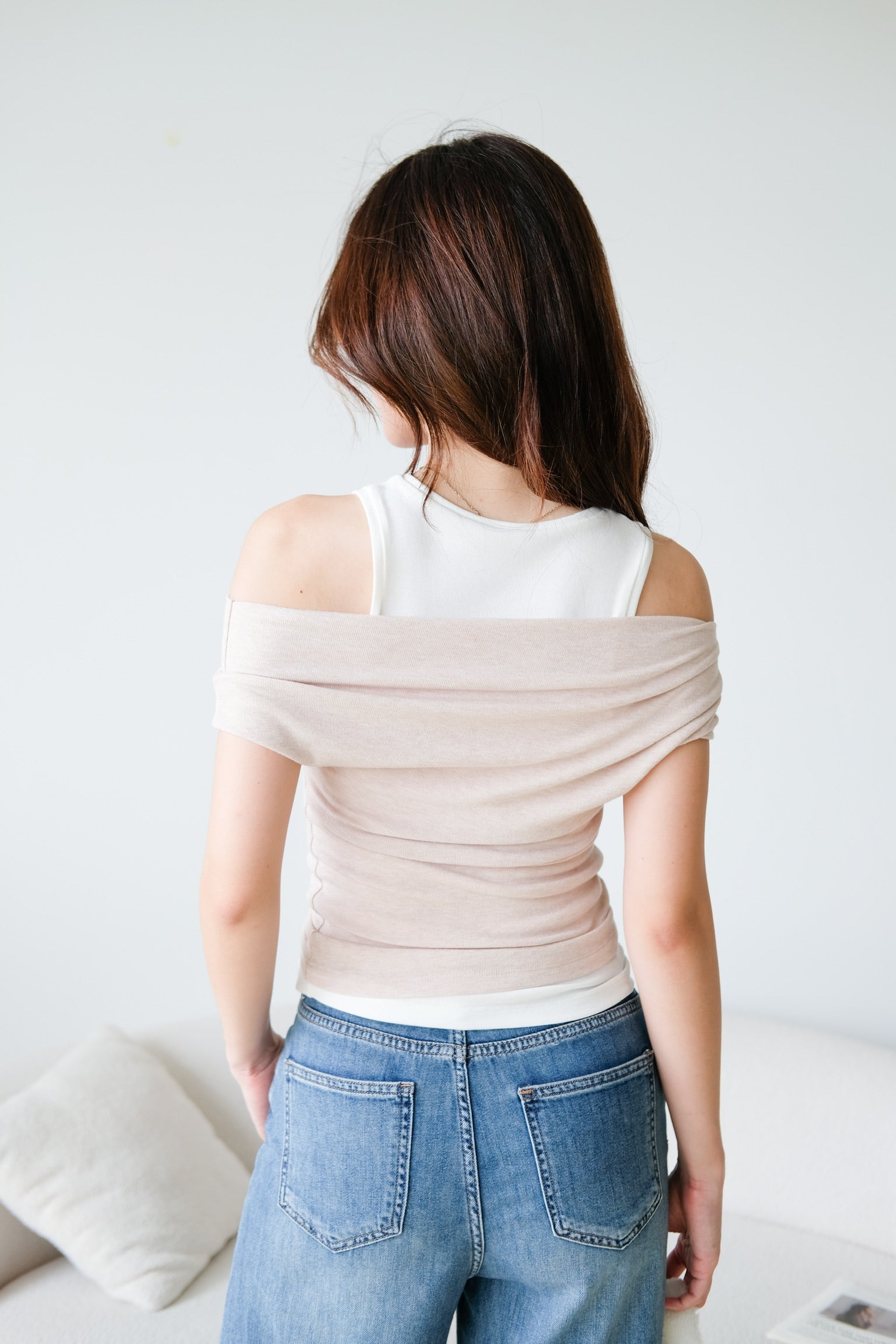 Mila Cold Shoulder Cotton Tank Top (Oat Beige)
