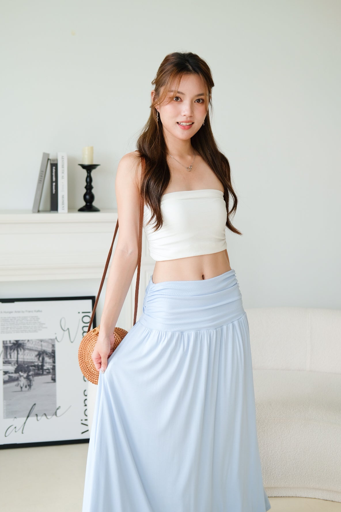 Emmeline Ruched Maxi Skirt (Baby Blue)