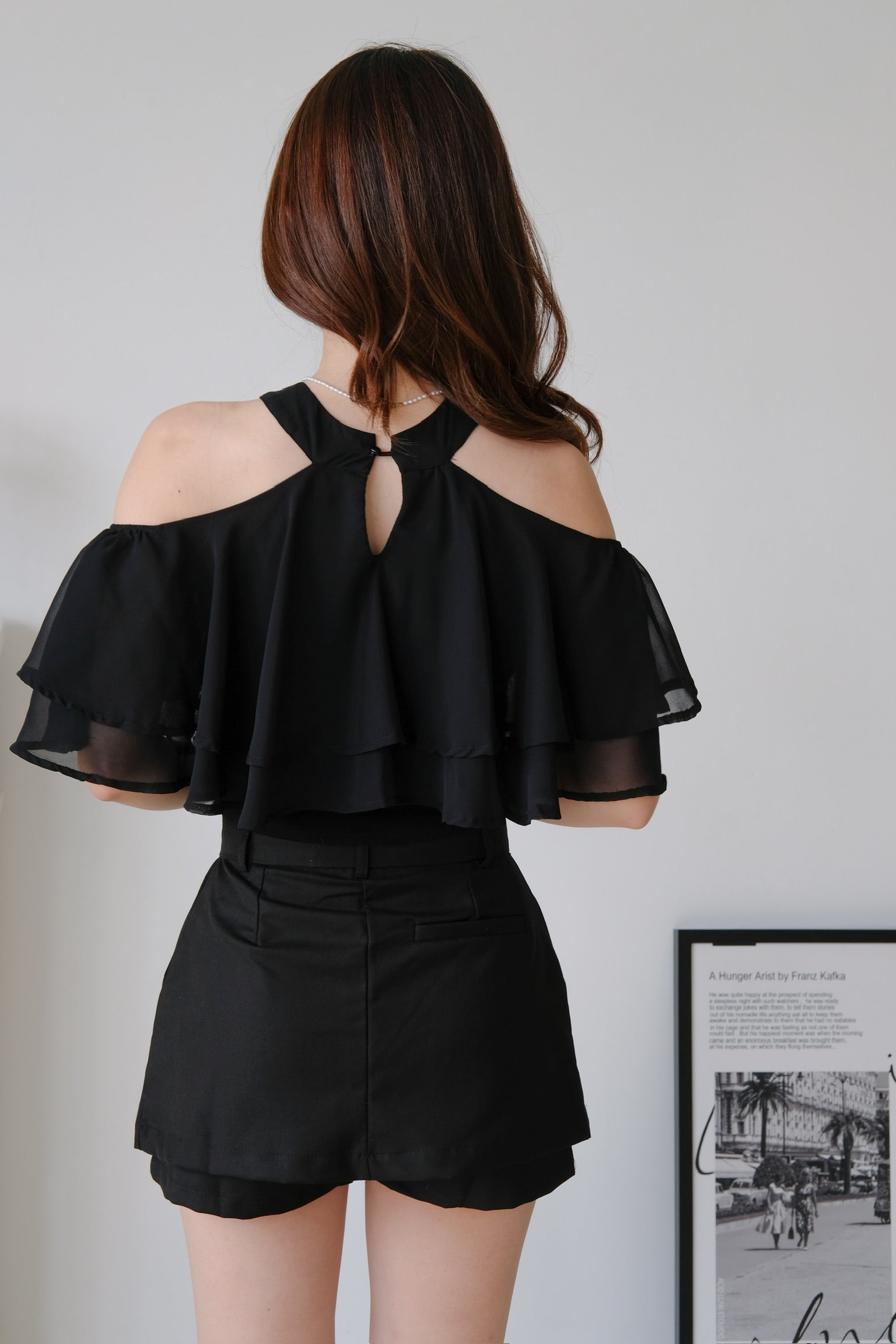 Estelle Halter Ruffle Tiered Crop (Black)