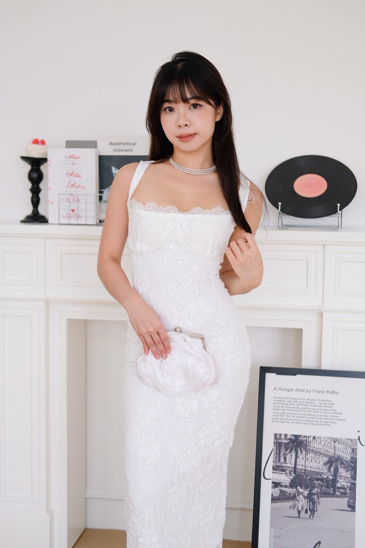 Aralyn Lace Sculpted Bodycon Midi Dress (White)