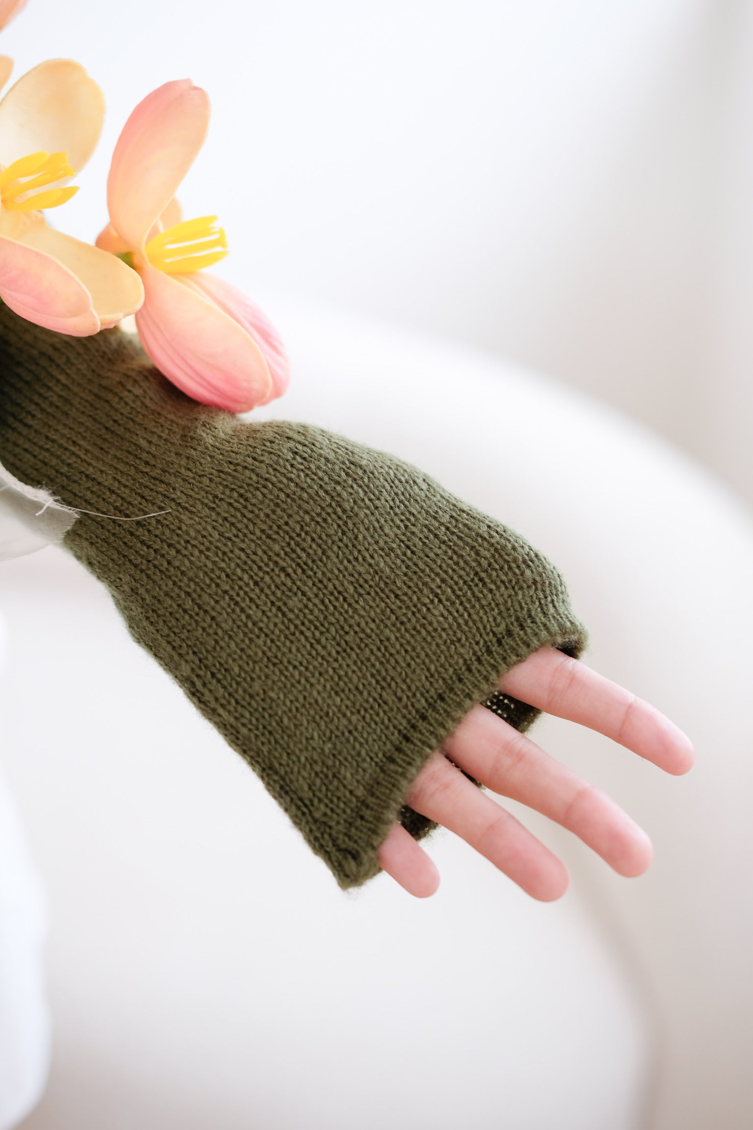 Green Knit Cold Shoulder Long Sleeves Top