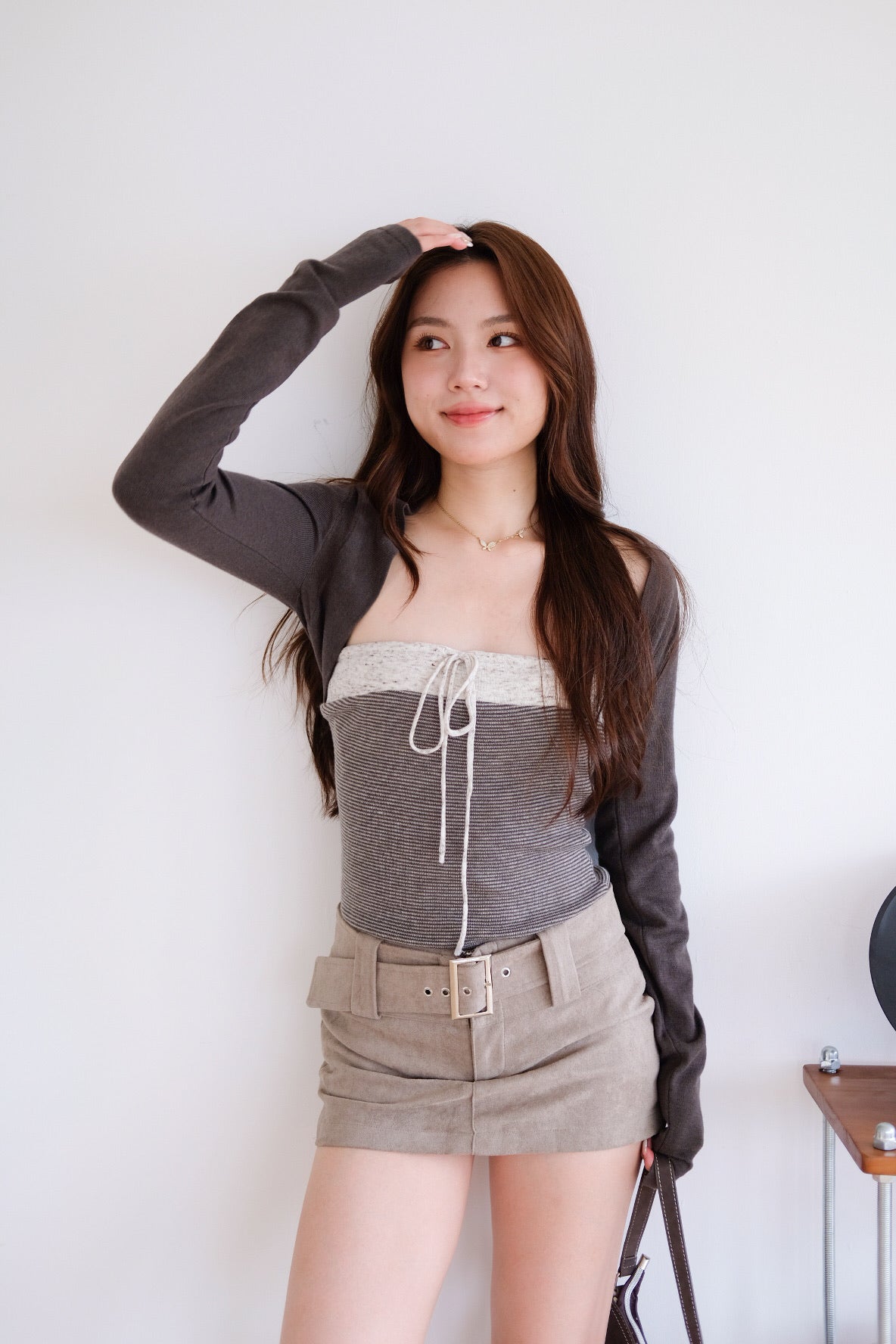 Kendall Belt Low Waist Skorts (Taupe Grey)