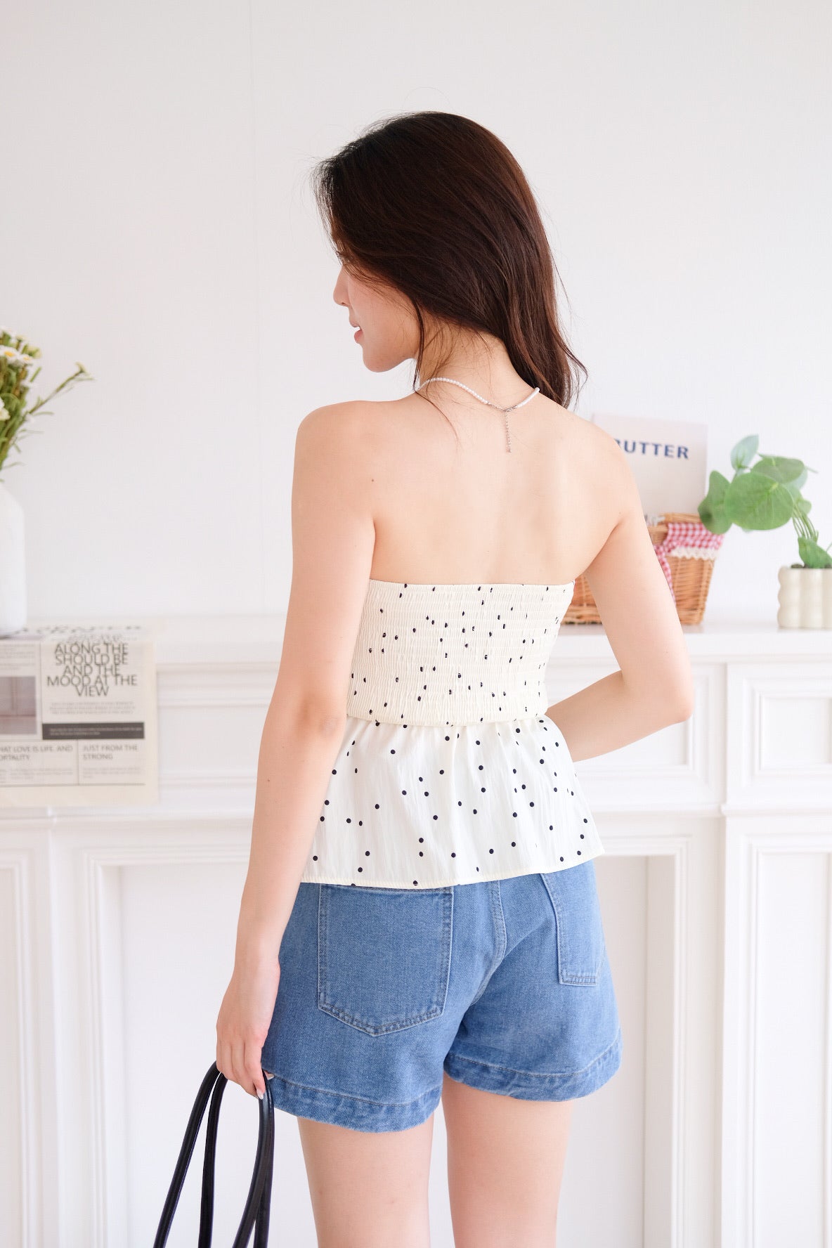 Nora Polka Dot Peplum Tube Top (Cream)