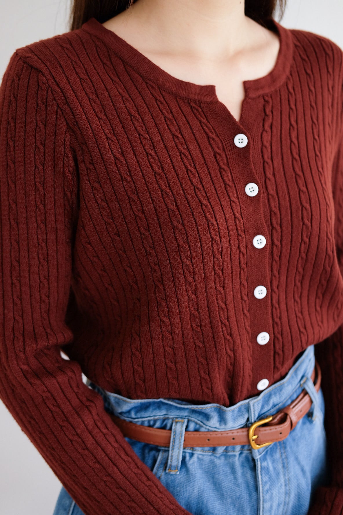 Sharlyn Cable Knit Cardigan (Maroon)