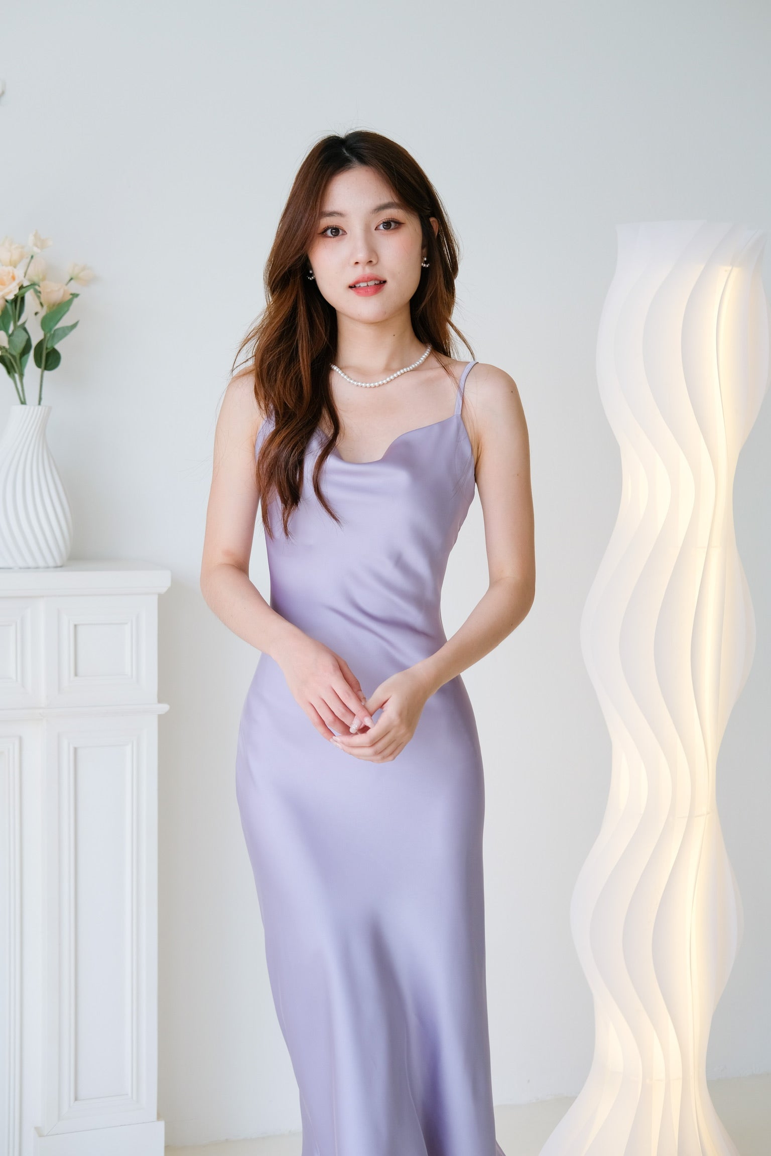 Elara Draped Satin Slip Dress (Purple Haze)