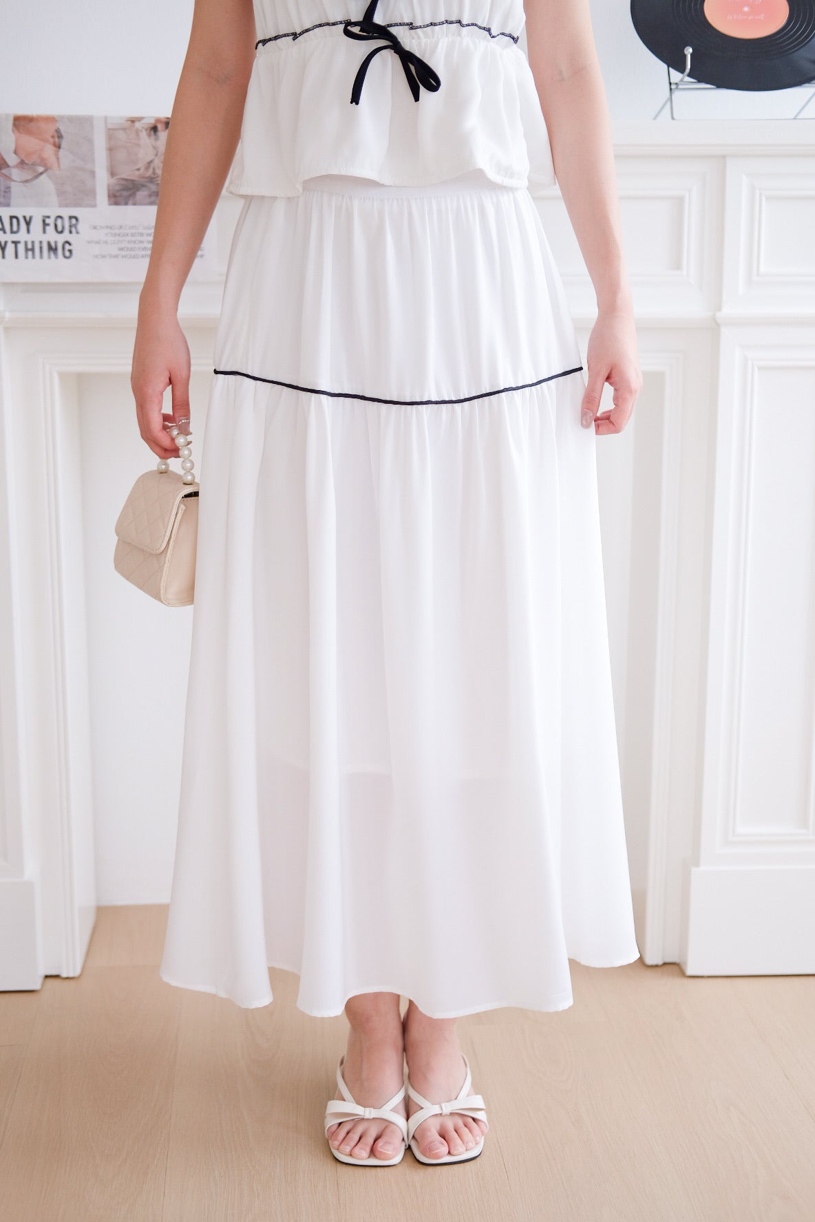 Alva Vintage Contrast A Line Skirt (White)