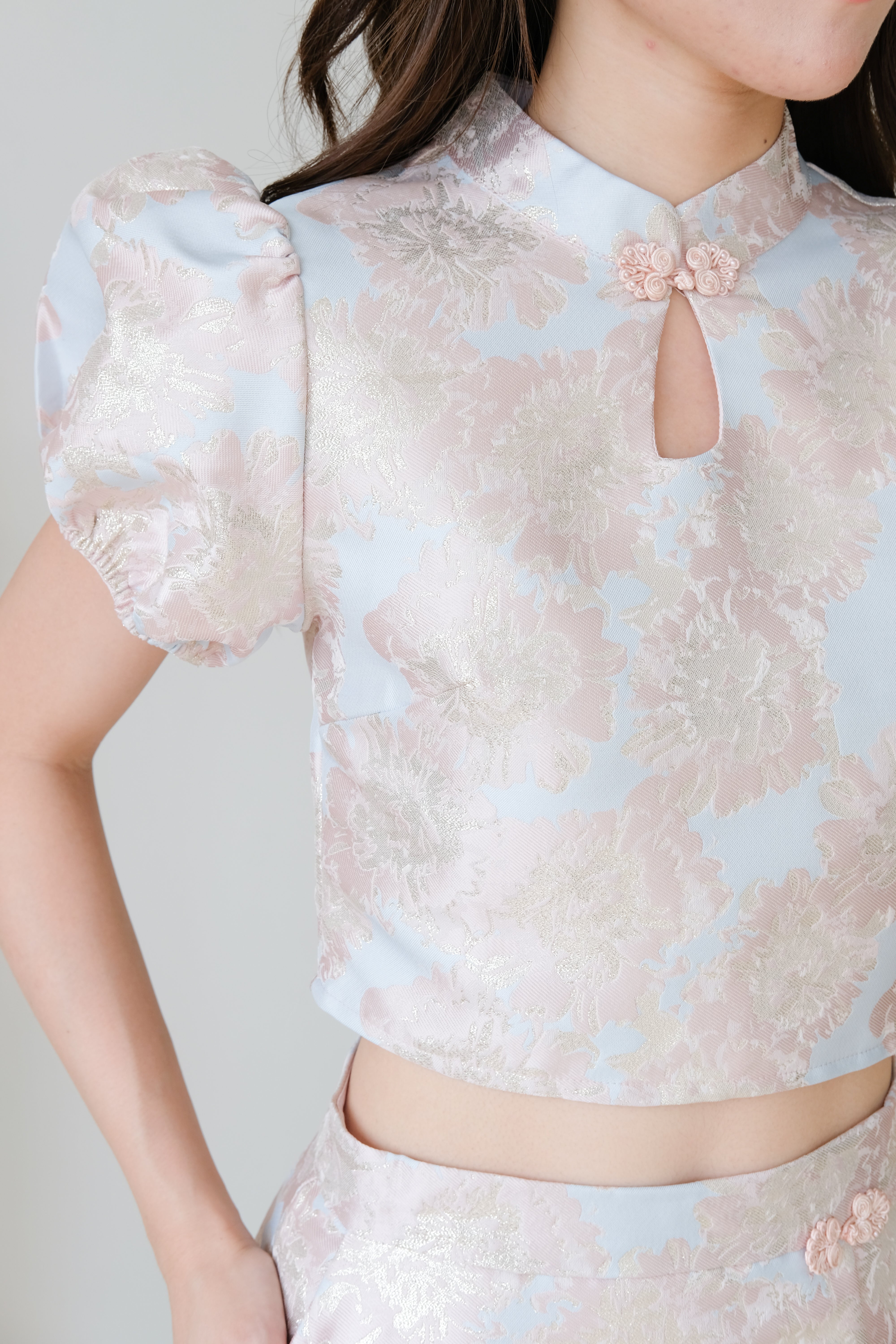 Spring Modern Cheongsam Set (Pinkish Blue)