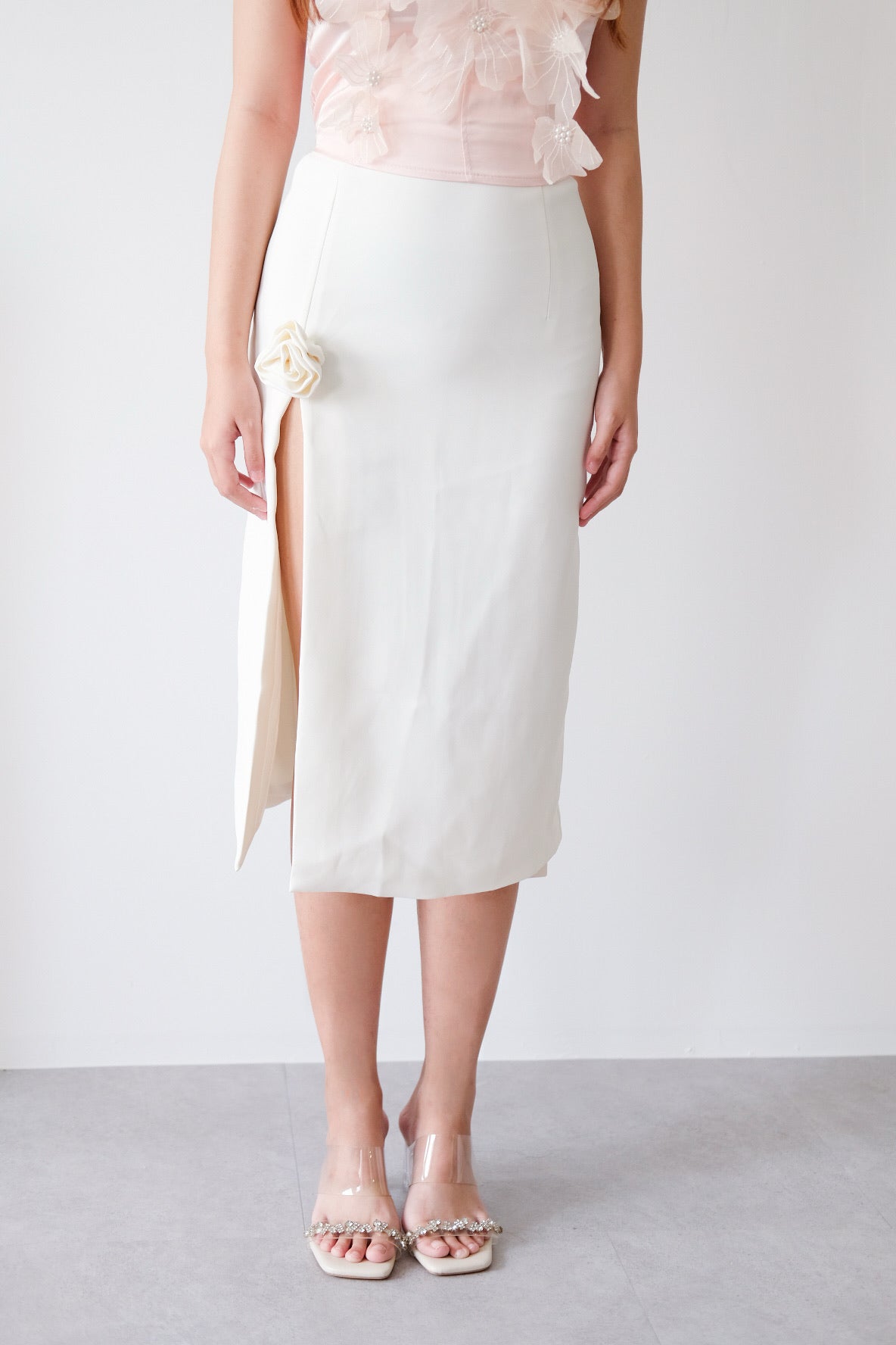 High Waist Rose Silt Midi Skirt