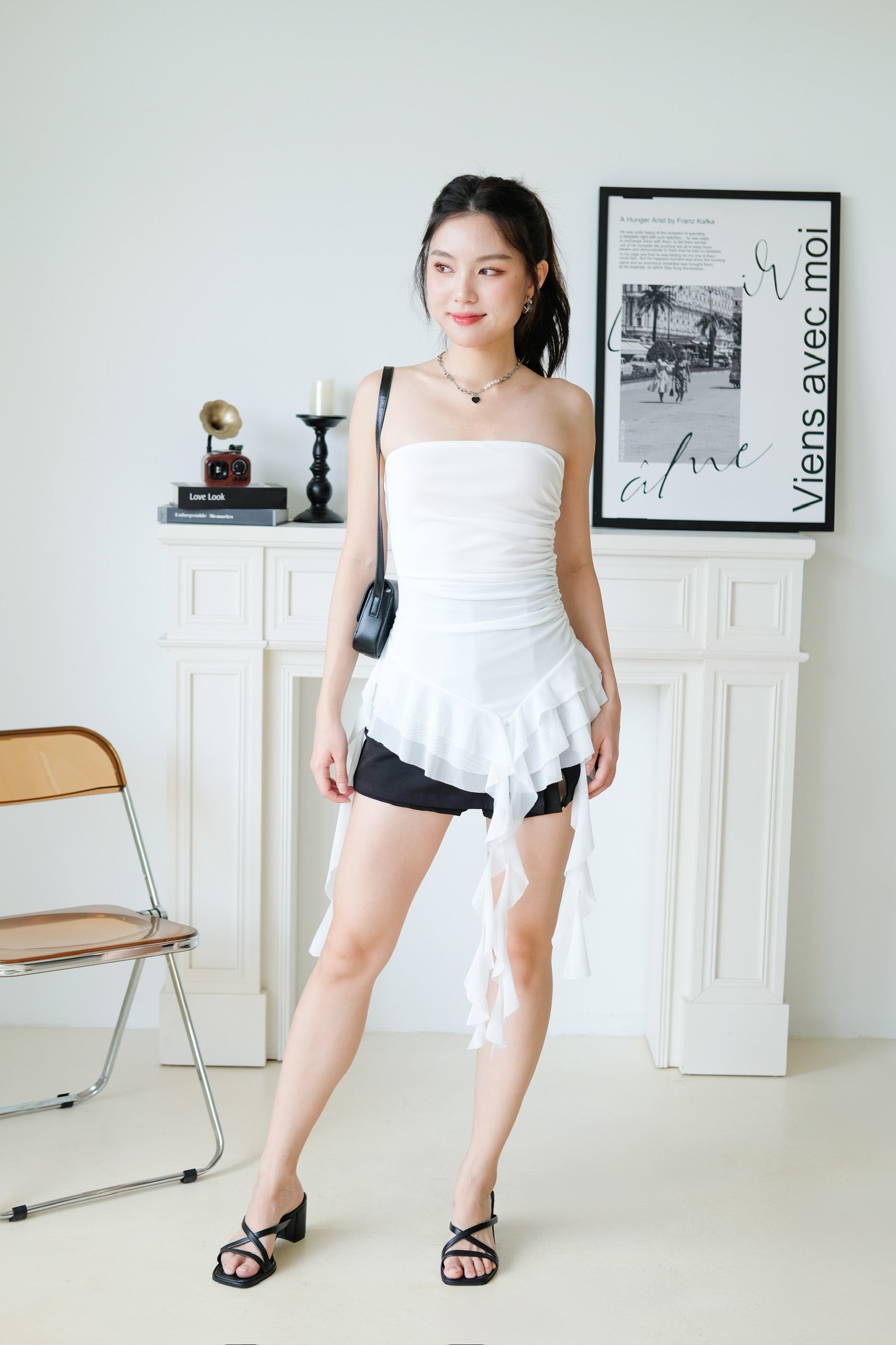 Sona Ruffle Assymetrical Tube Top (White)