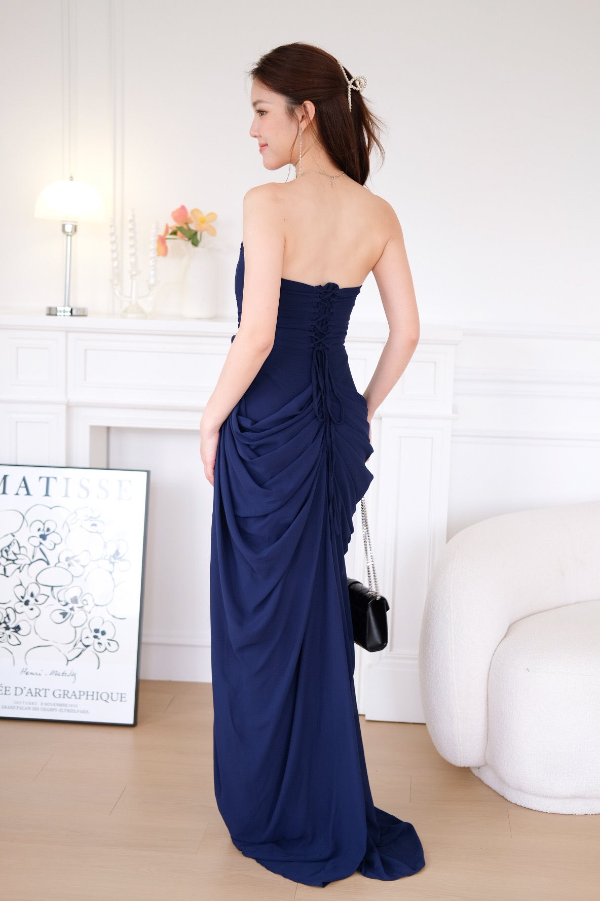 Seraphina Tube Corset Slit Maxi Dress (Navy Blue)