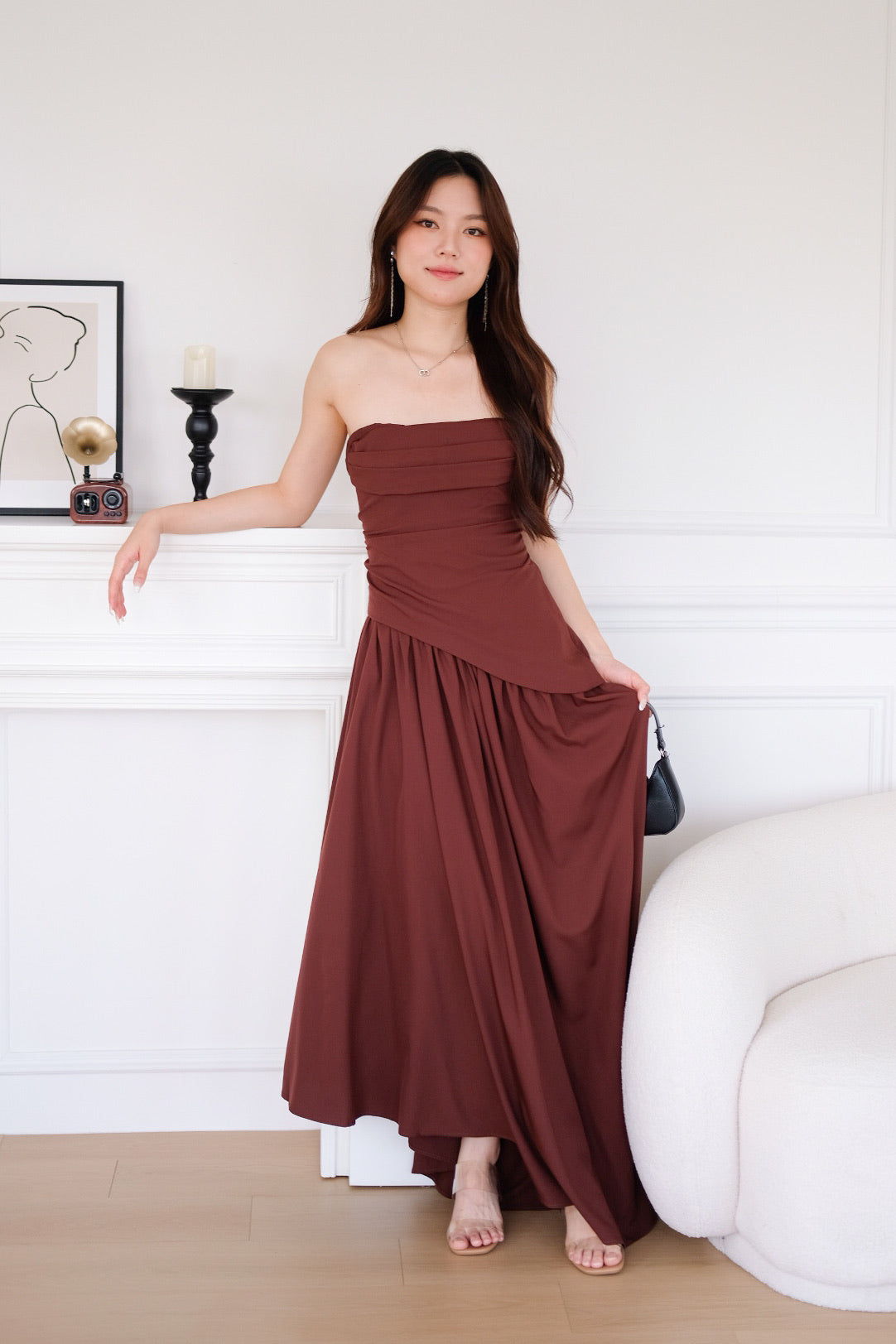 Kellie Asymmetrical Tube Maxi Dress (Mocha)