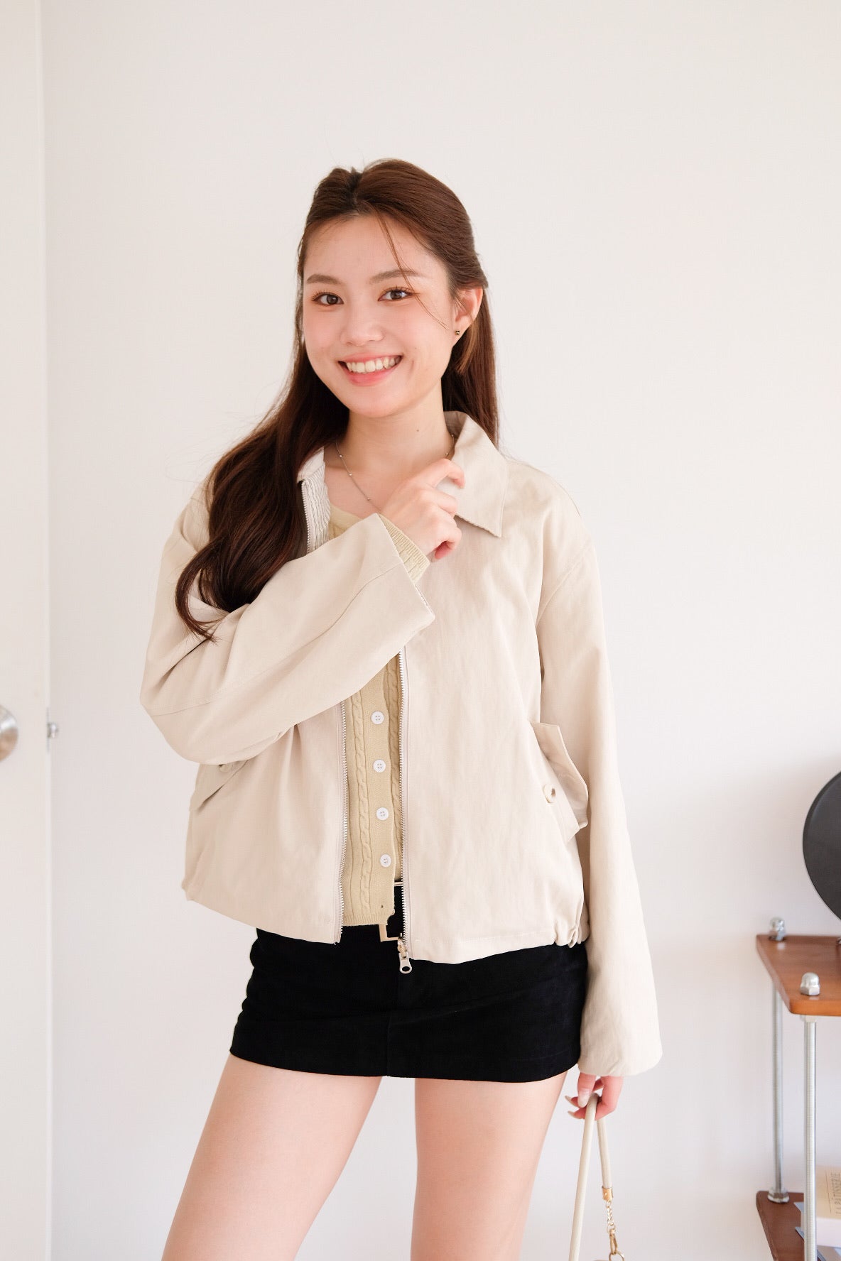 Atley Reversible Bomber Jacket (Latte Beige)