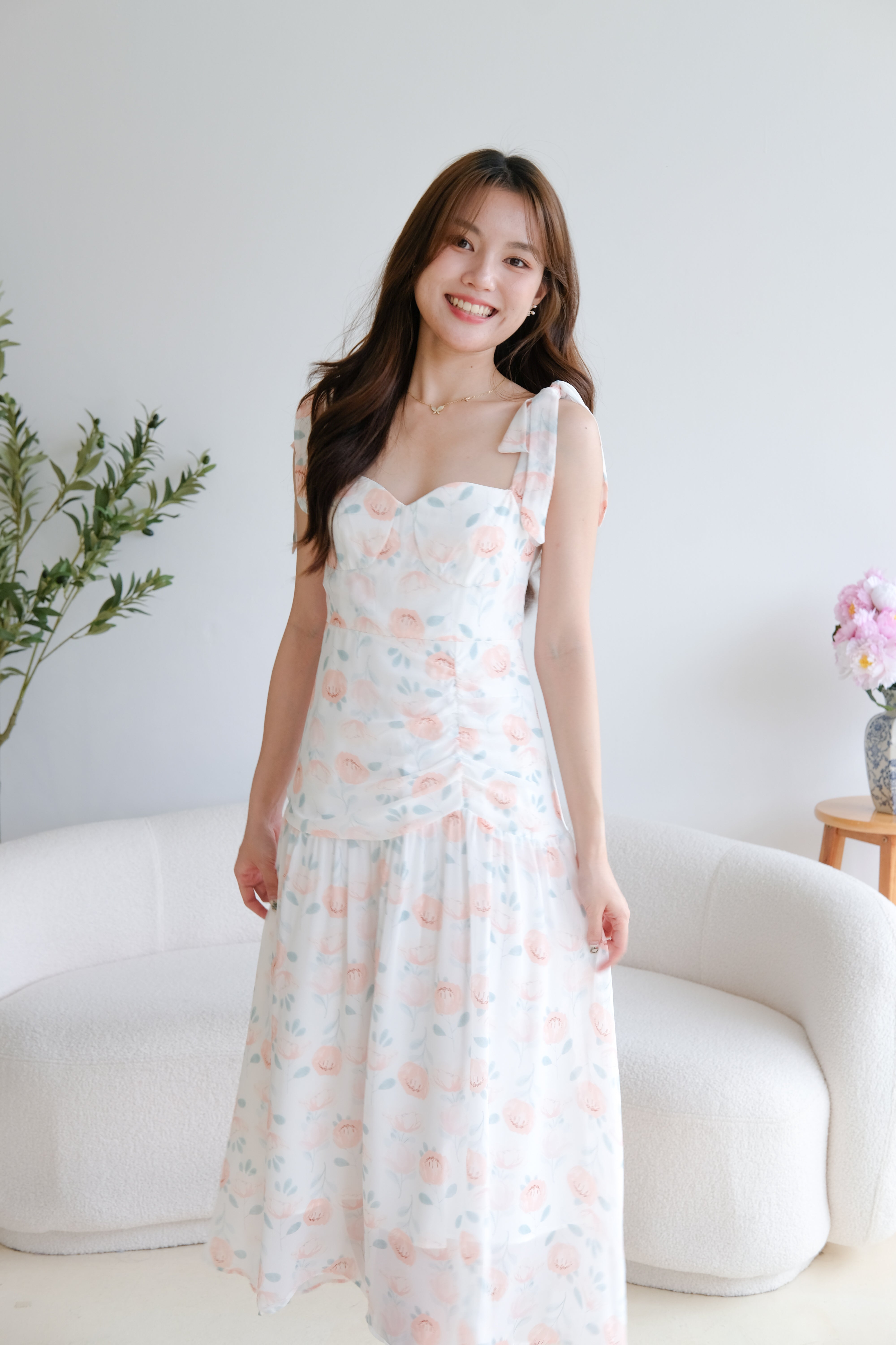 Melody Sweetheart Floral Maxi Dress (White)