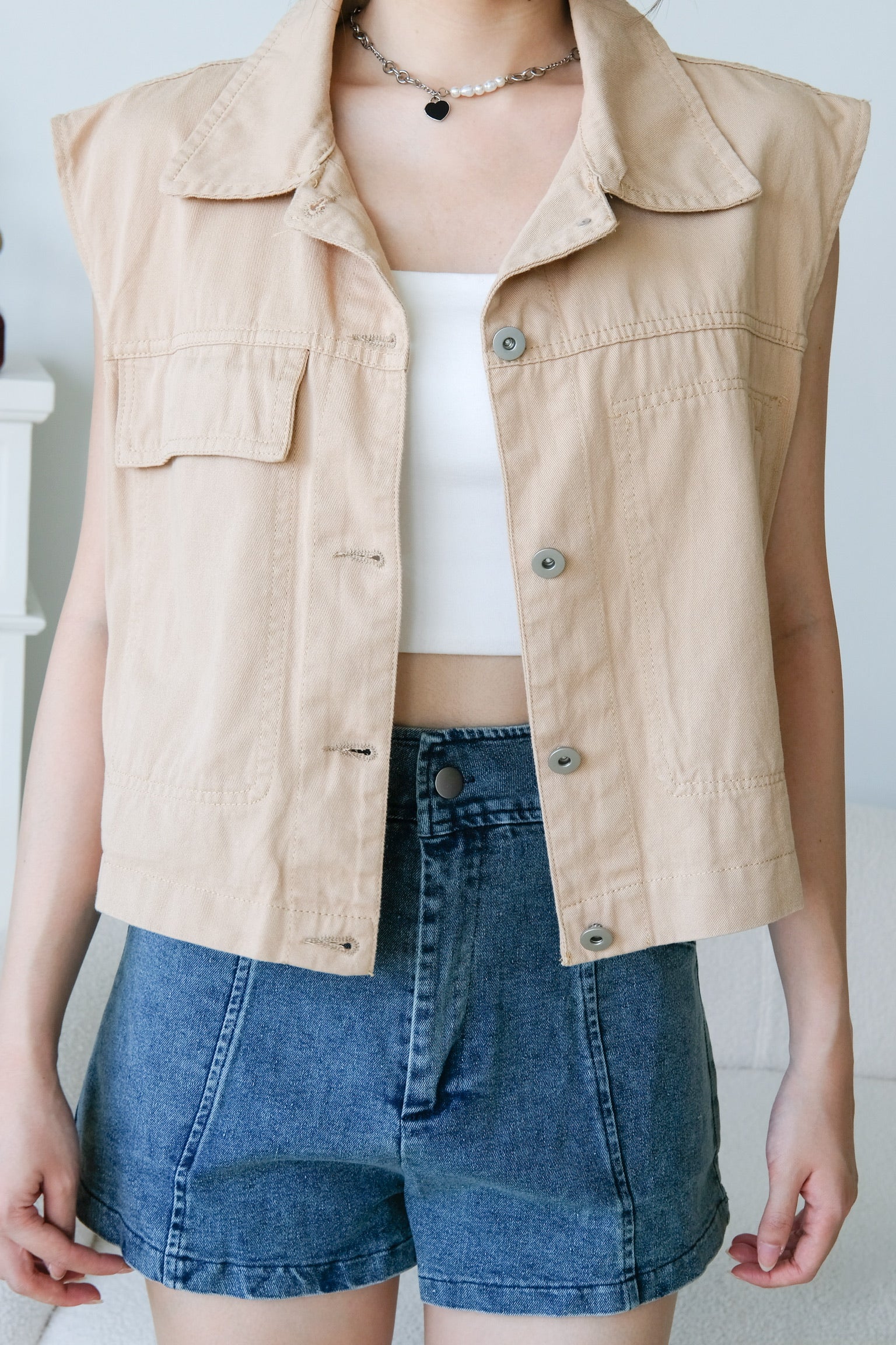 Sabby Denim Vest (Khaki)