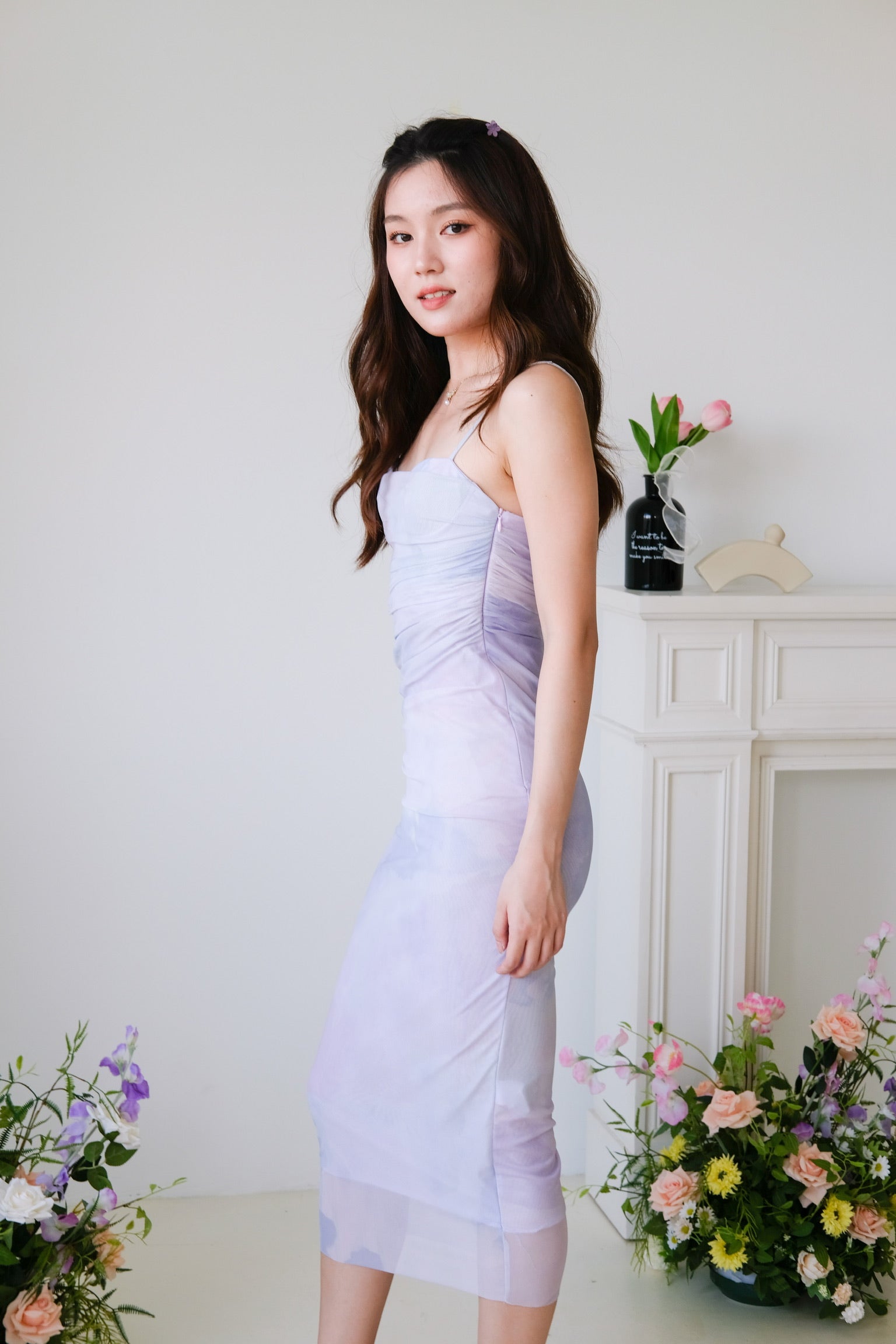 Lindsay Ombre Cowl Mesh Dress (Light Lavender)