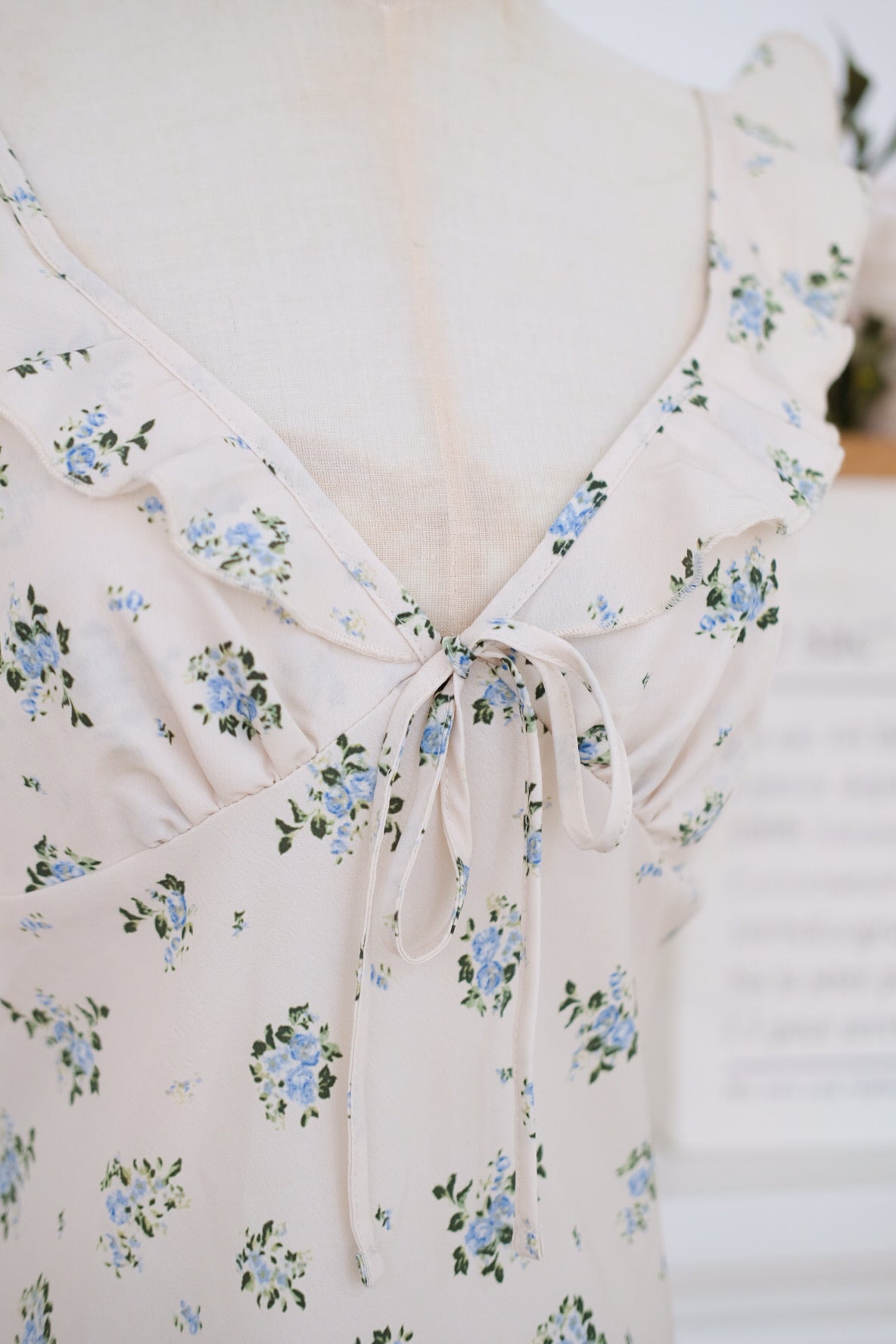 Cream Tie Front Floral Maxi Dress