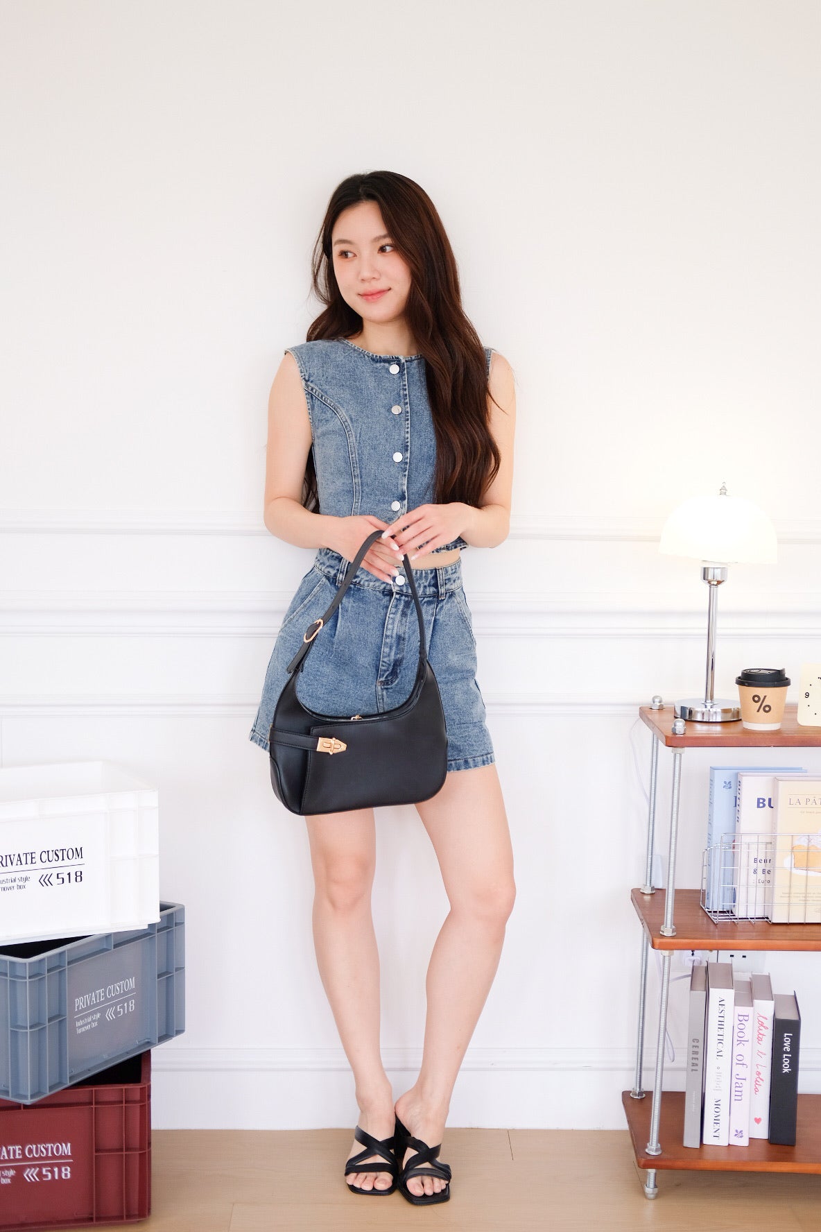 Velina Denim Vest Set (Light Blue)
