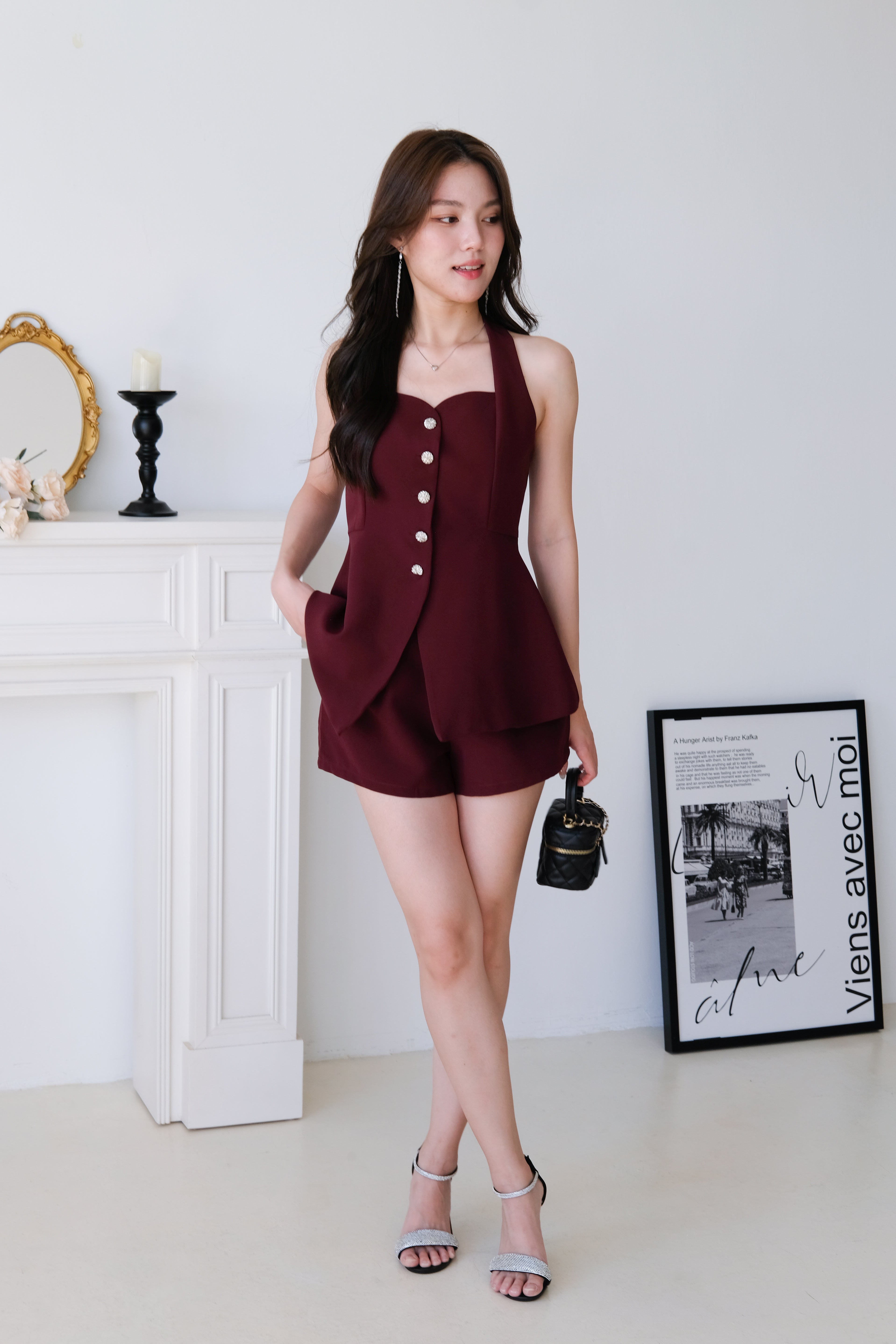 Gloria Halter Vest Set (Maroon)