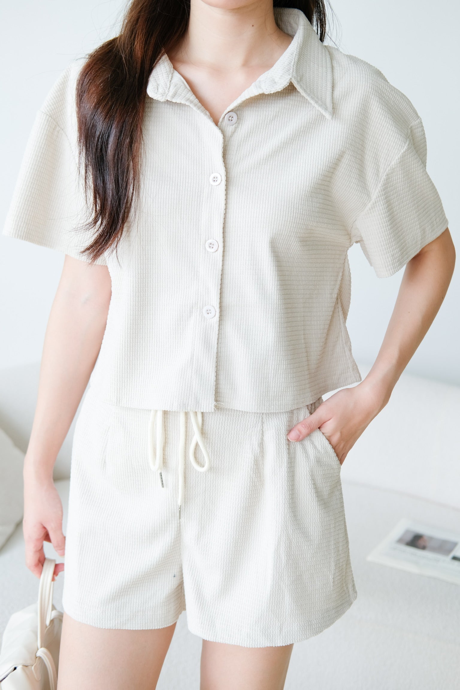 Jonah Shirt Lounge Set (Sand Beige)