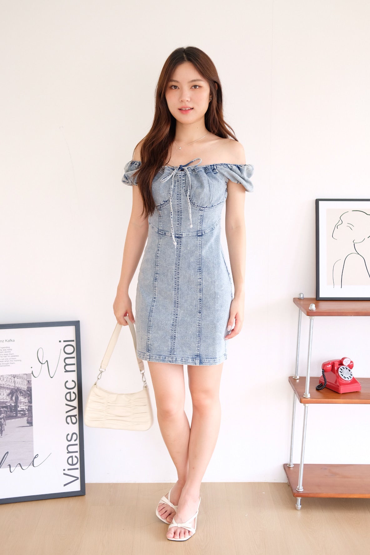 Celeste Ribbon Denim Dress (Light Blue)