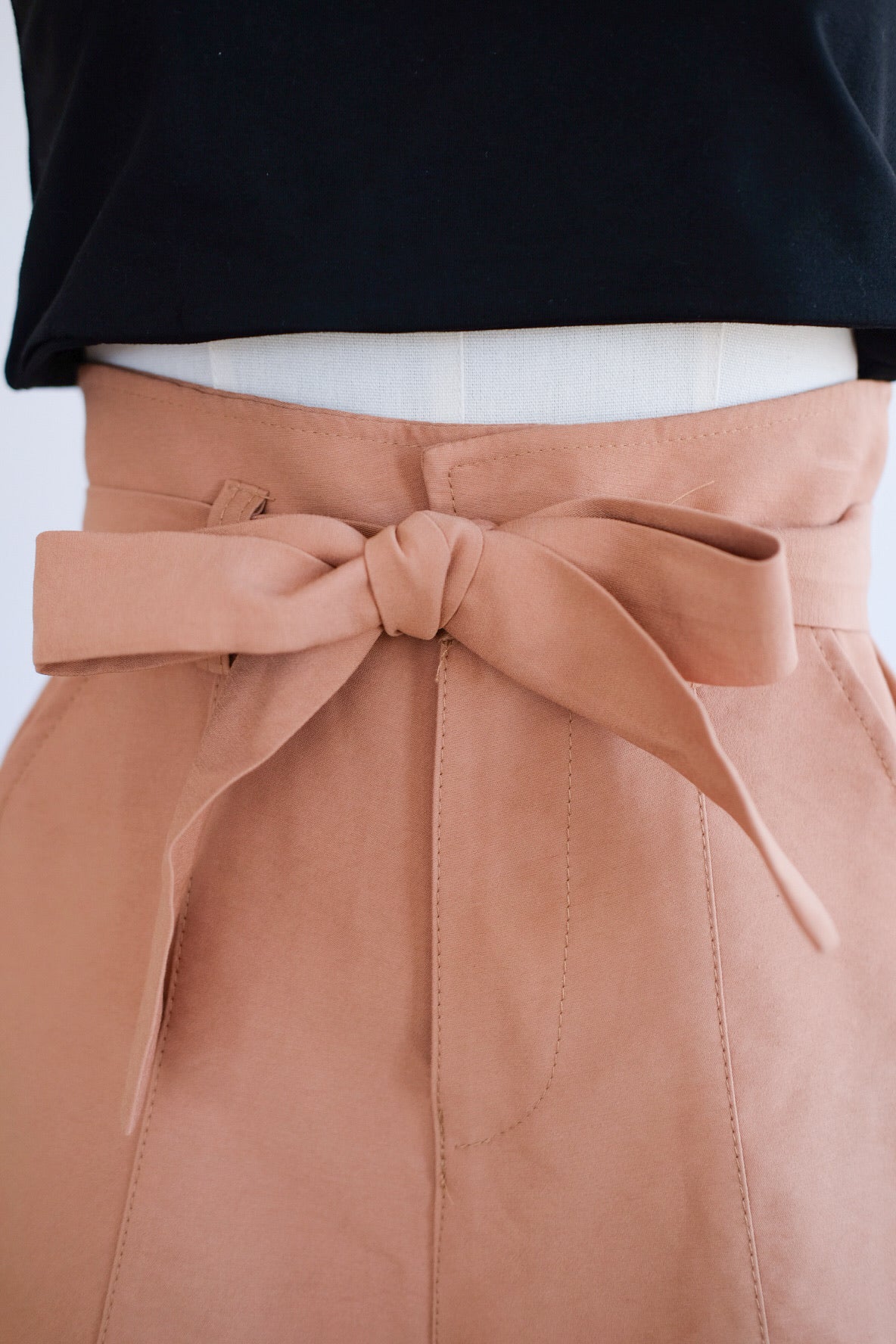 Khaki Self-Tie Ribbon A-Line Shorts