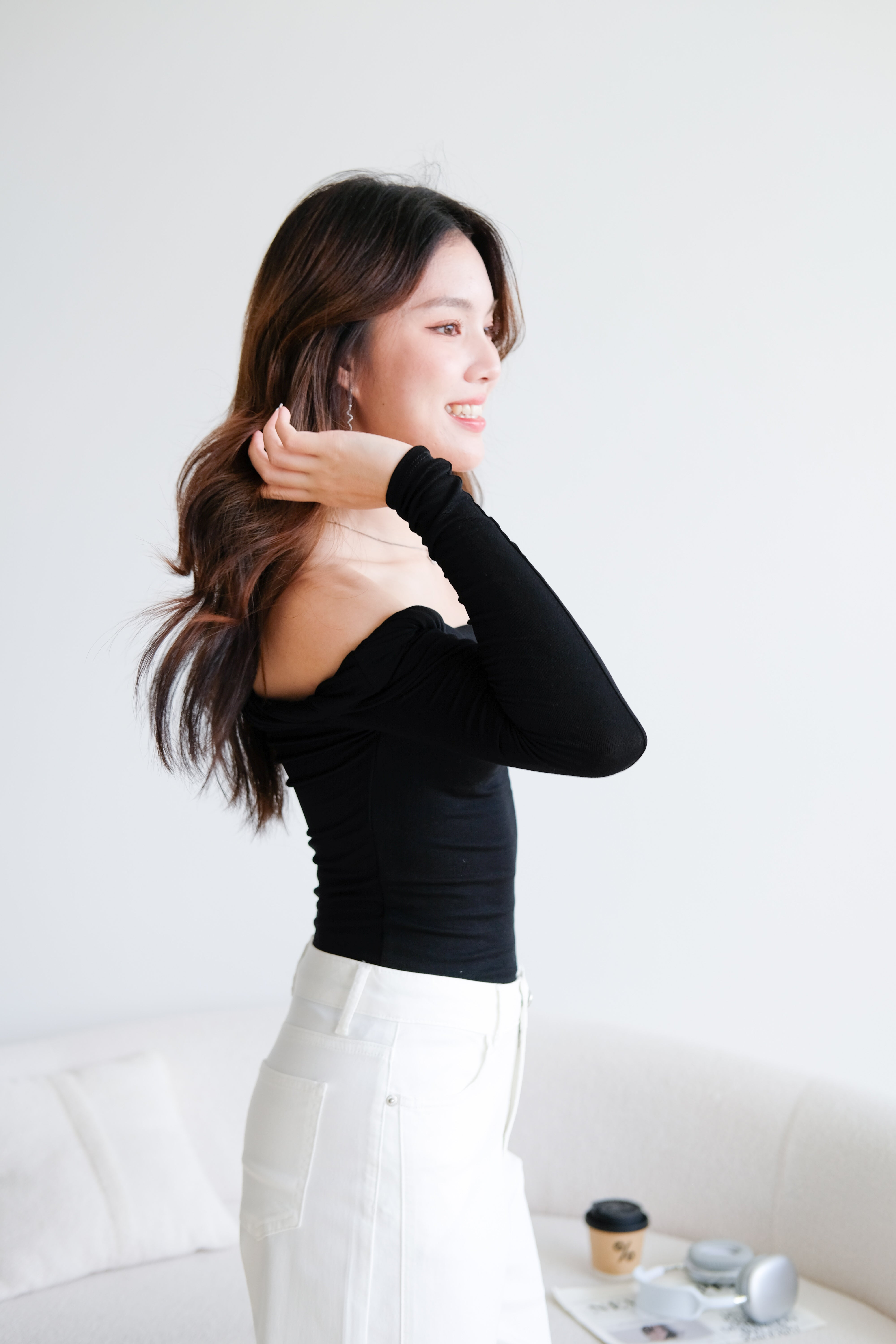Level Up Twist Off Shoulder Top (Black)