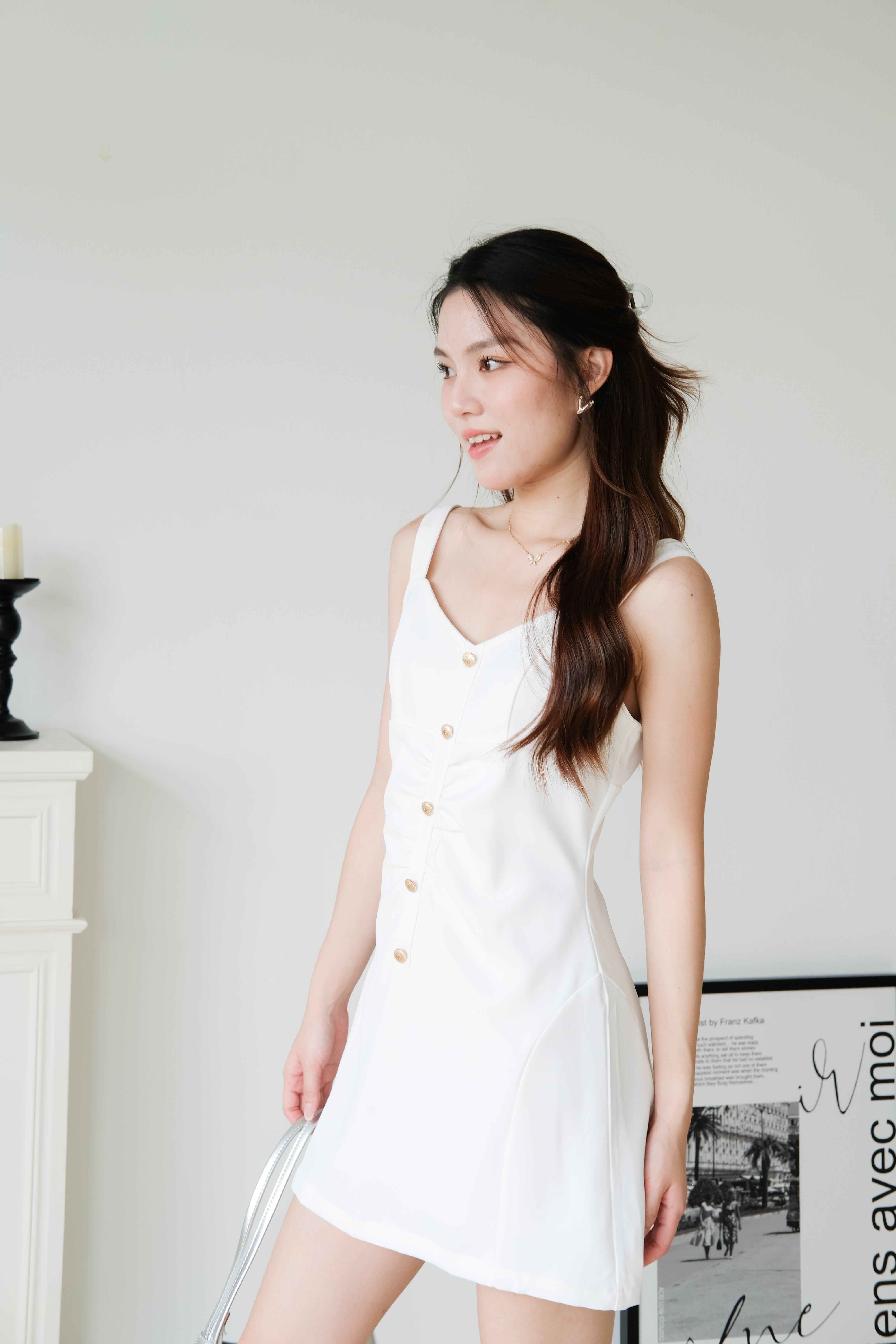 Kailey Vintage Button Dress (White)