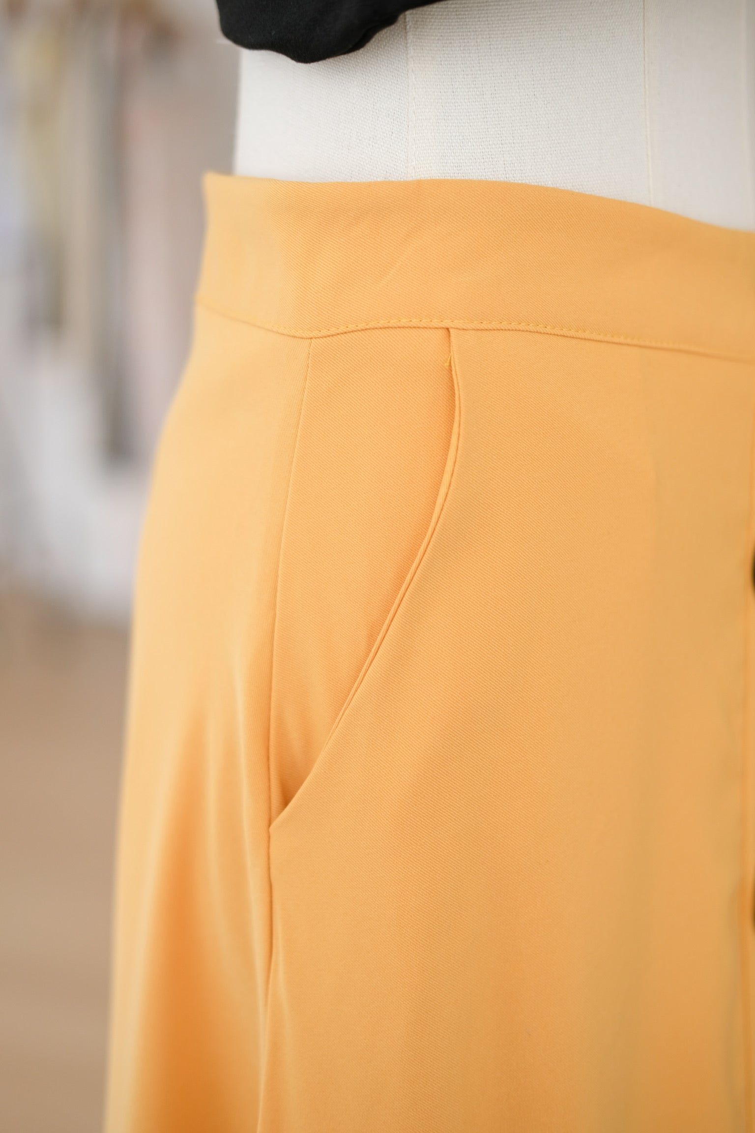 Orange Buttons Ruffle Midi Skirt