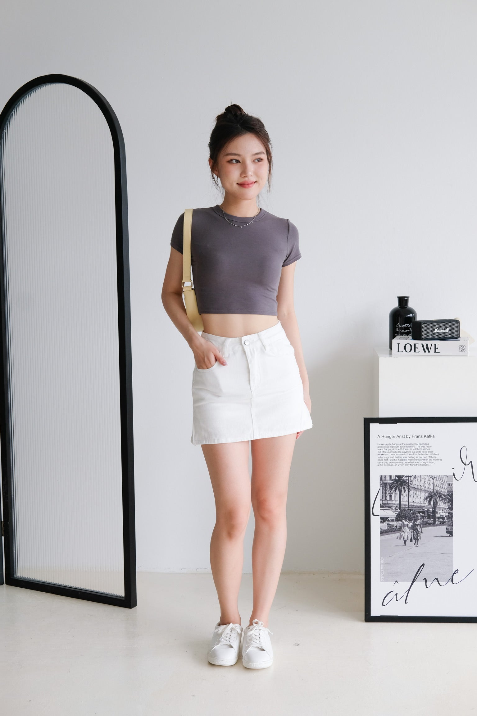 Beth Padded Crop Tee (Steel Grey)