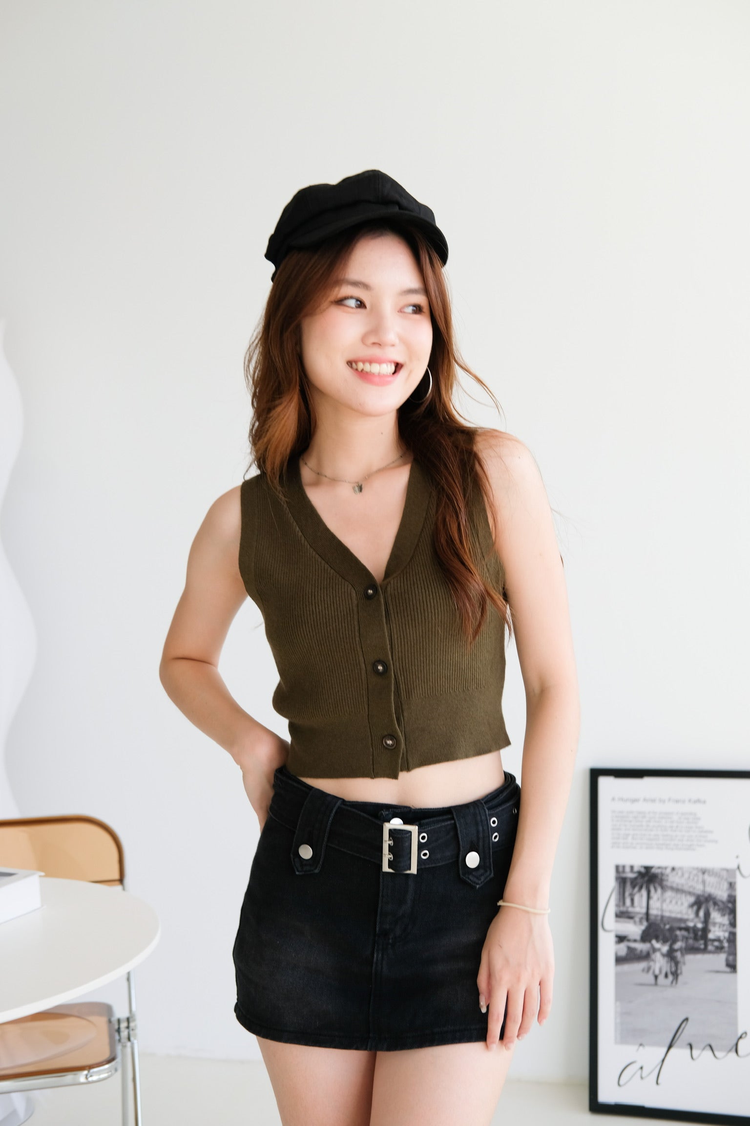 Nadia V Neck Vest Top (Olive)