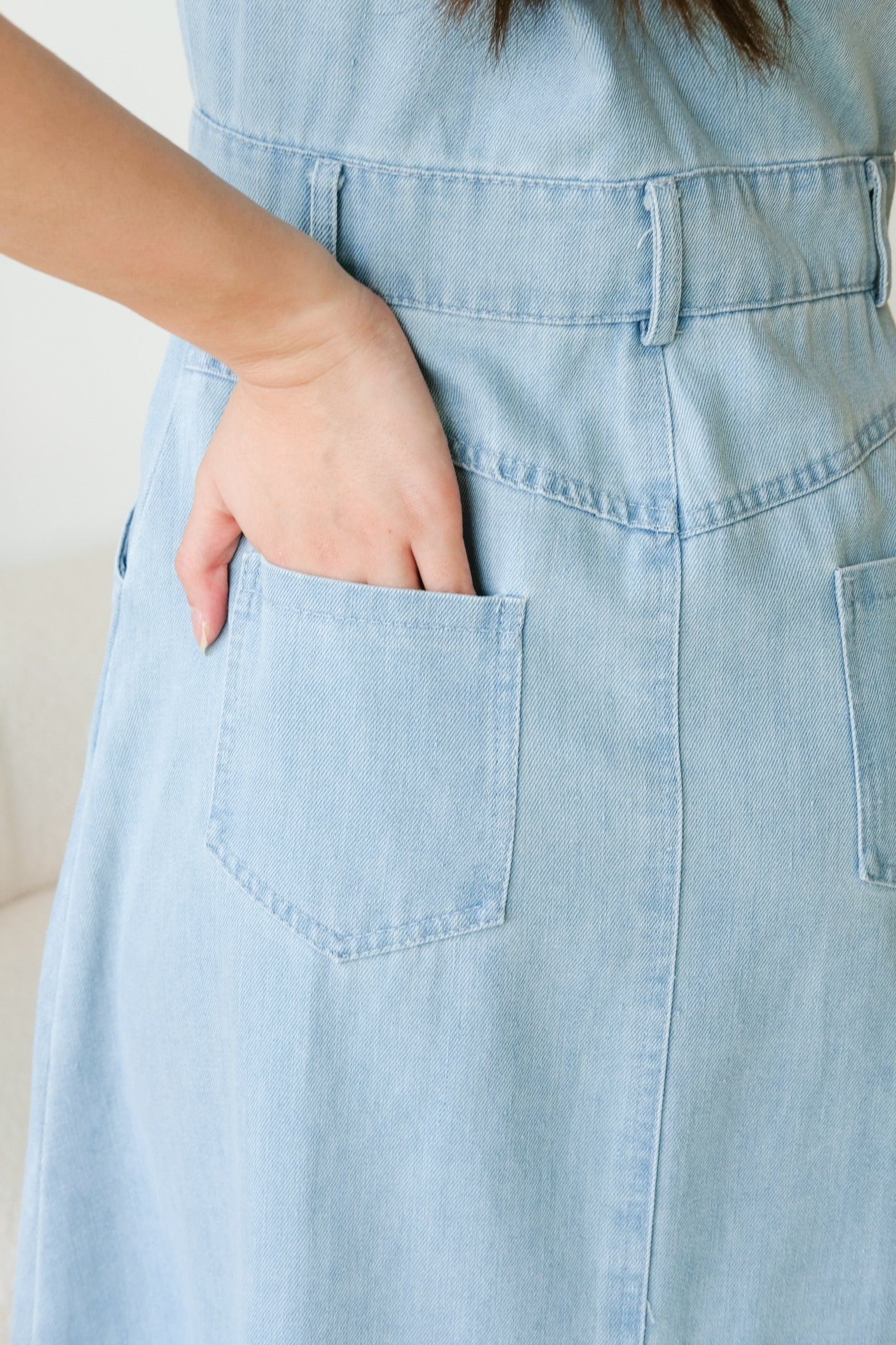 Ean Button Down Denim Maxi Dress (Light Blue)