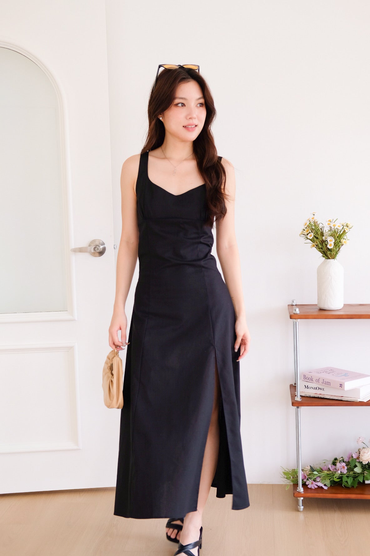 Clover Linen Slit Dress (Black)