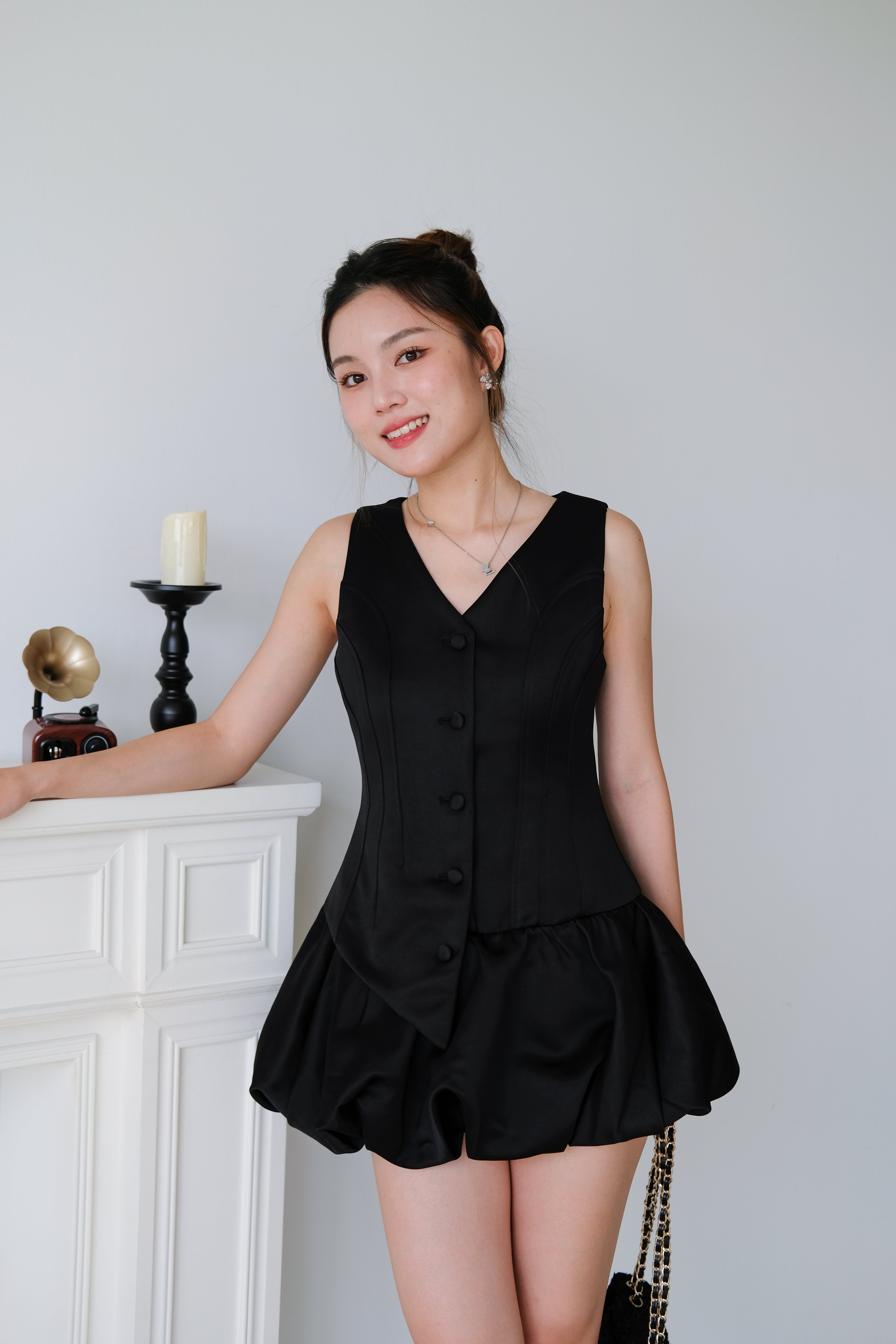 Elise Sculpted Bubble Dress (Black)