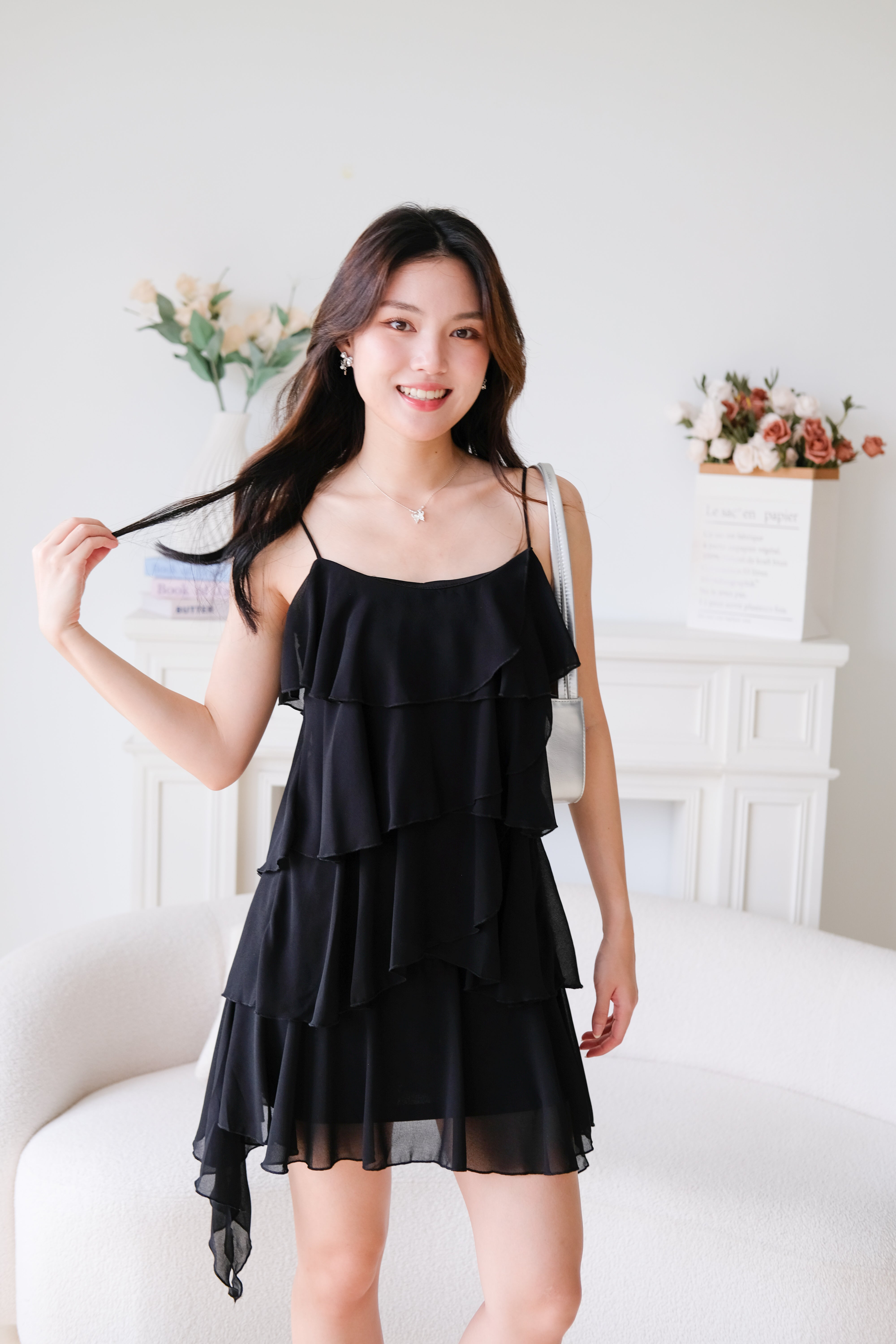 Pixie Layered Ruffle Dress (Black)