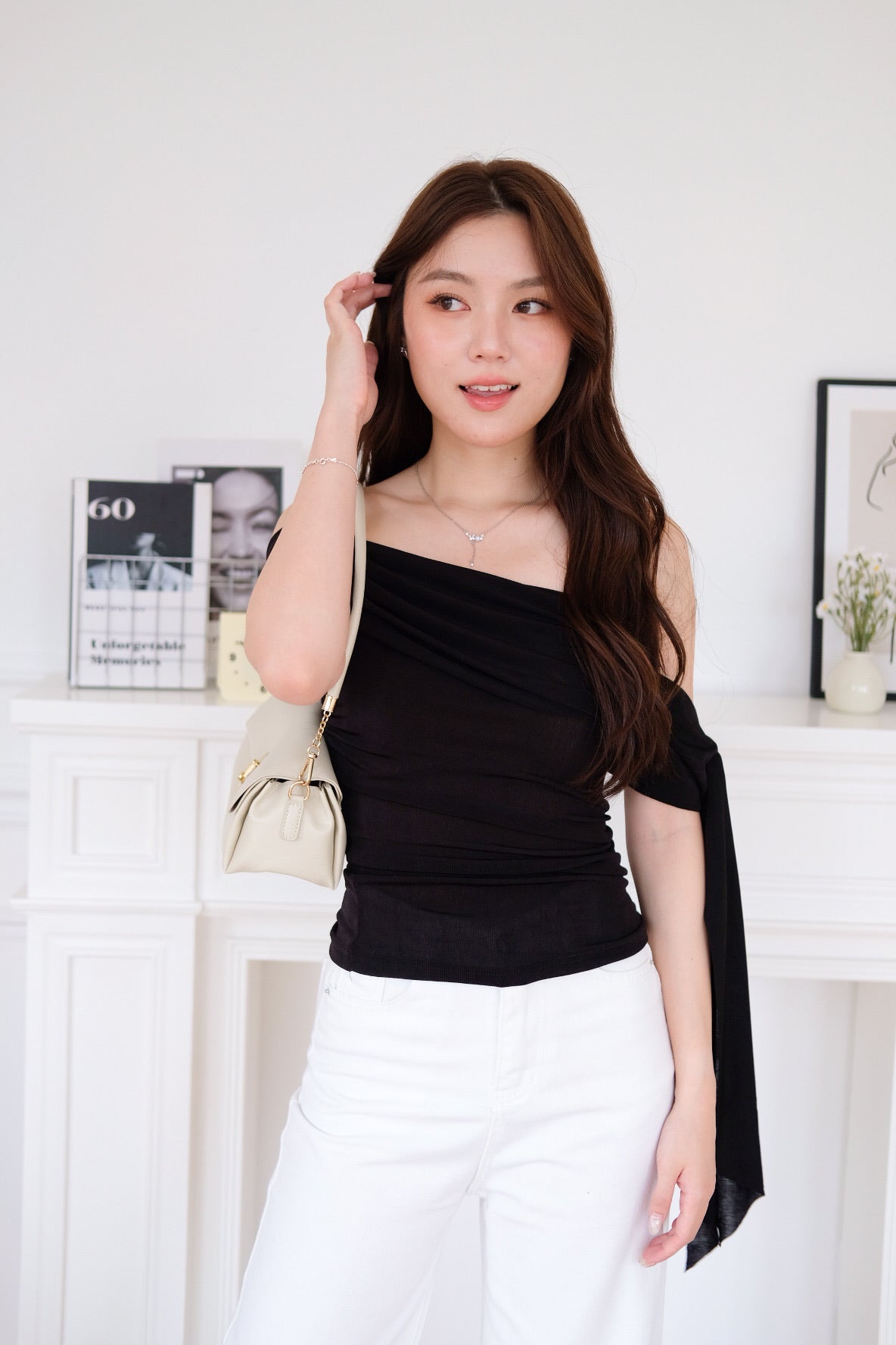 Erika Draped Off Shoulder Top (Black)