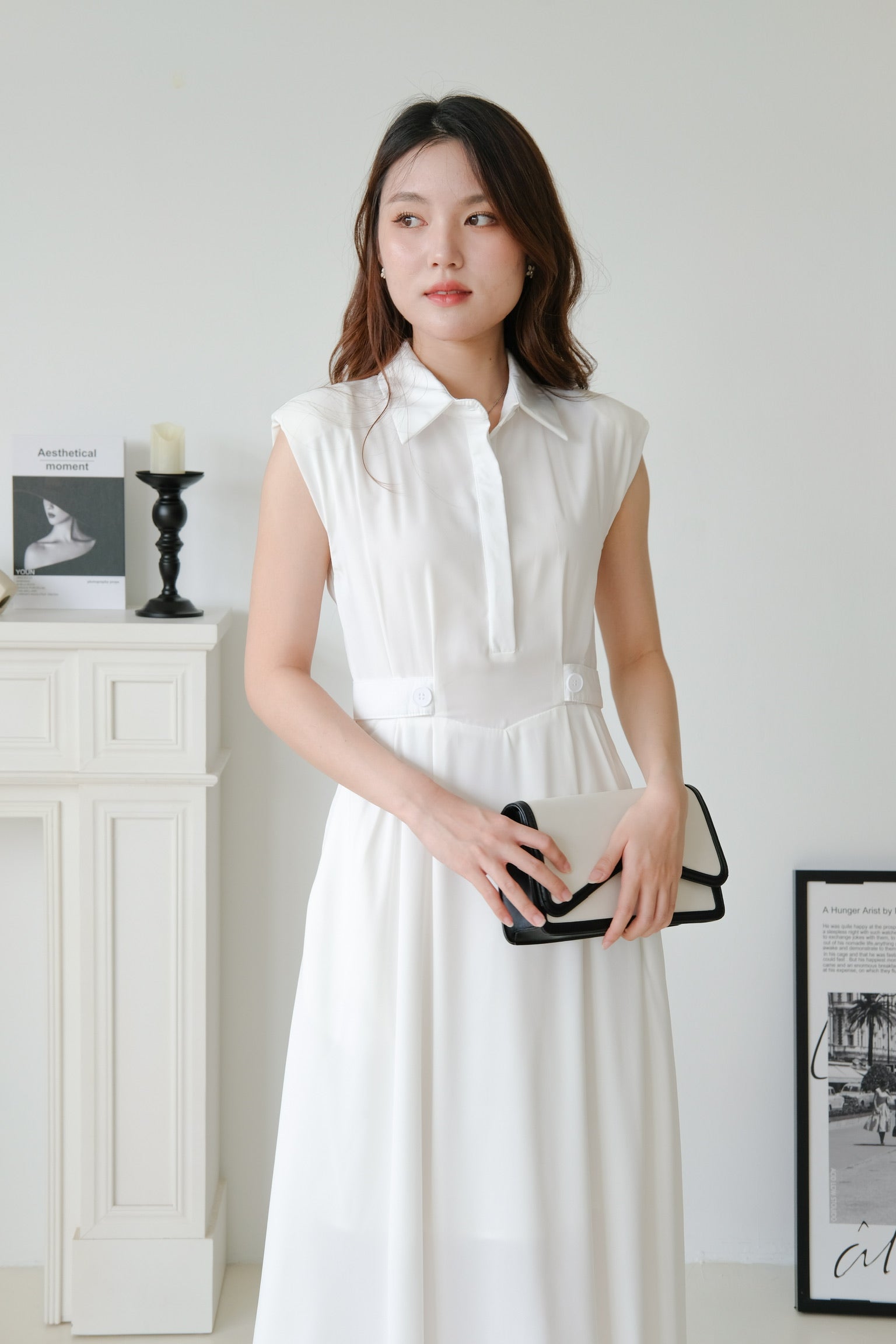 Reina Collared Midaxi Dress (White)