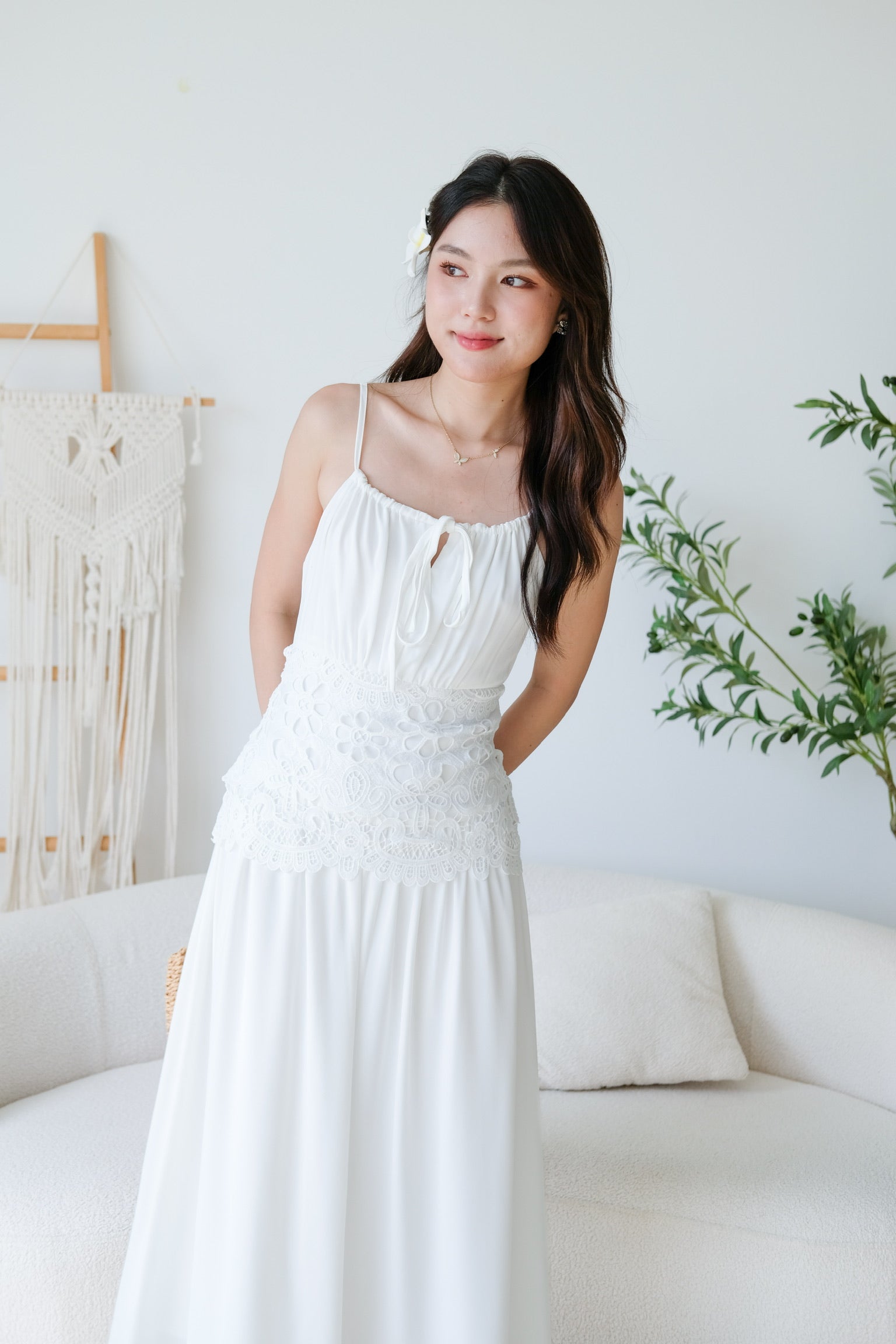 Saphira Crochet Maxi Dress (White)
