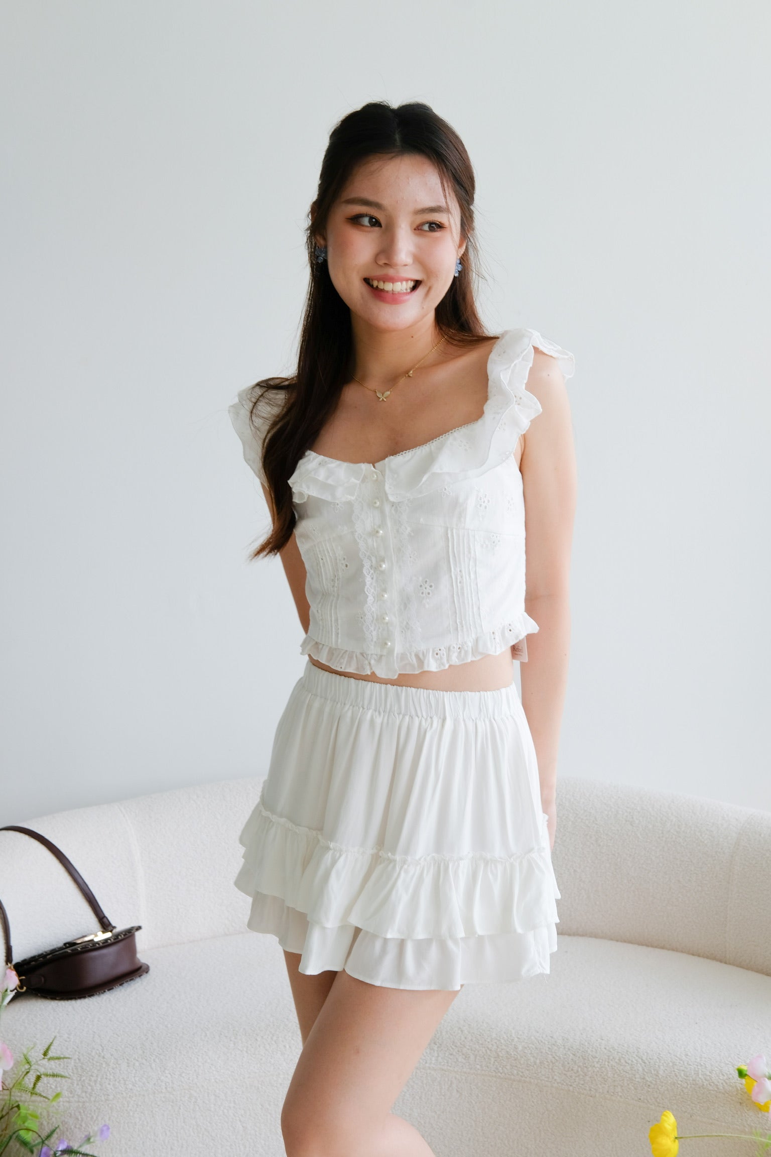 Mandy Ruffle Mini Skirt (White)