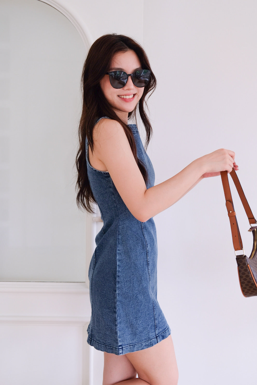 Georgie Panel Denim Dress (Acid Medium Blue)