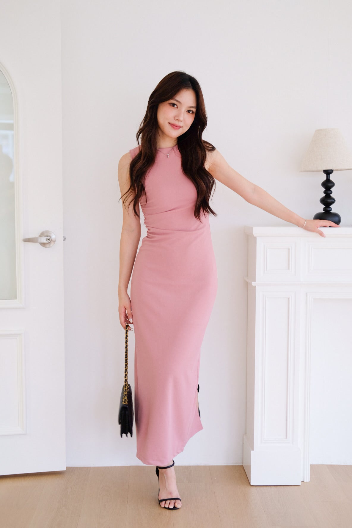 Claude Ruchea Slim Fit Midi Dress (Nude Pink)