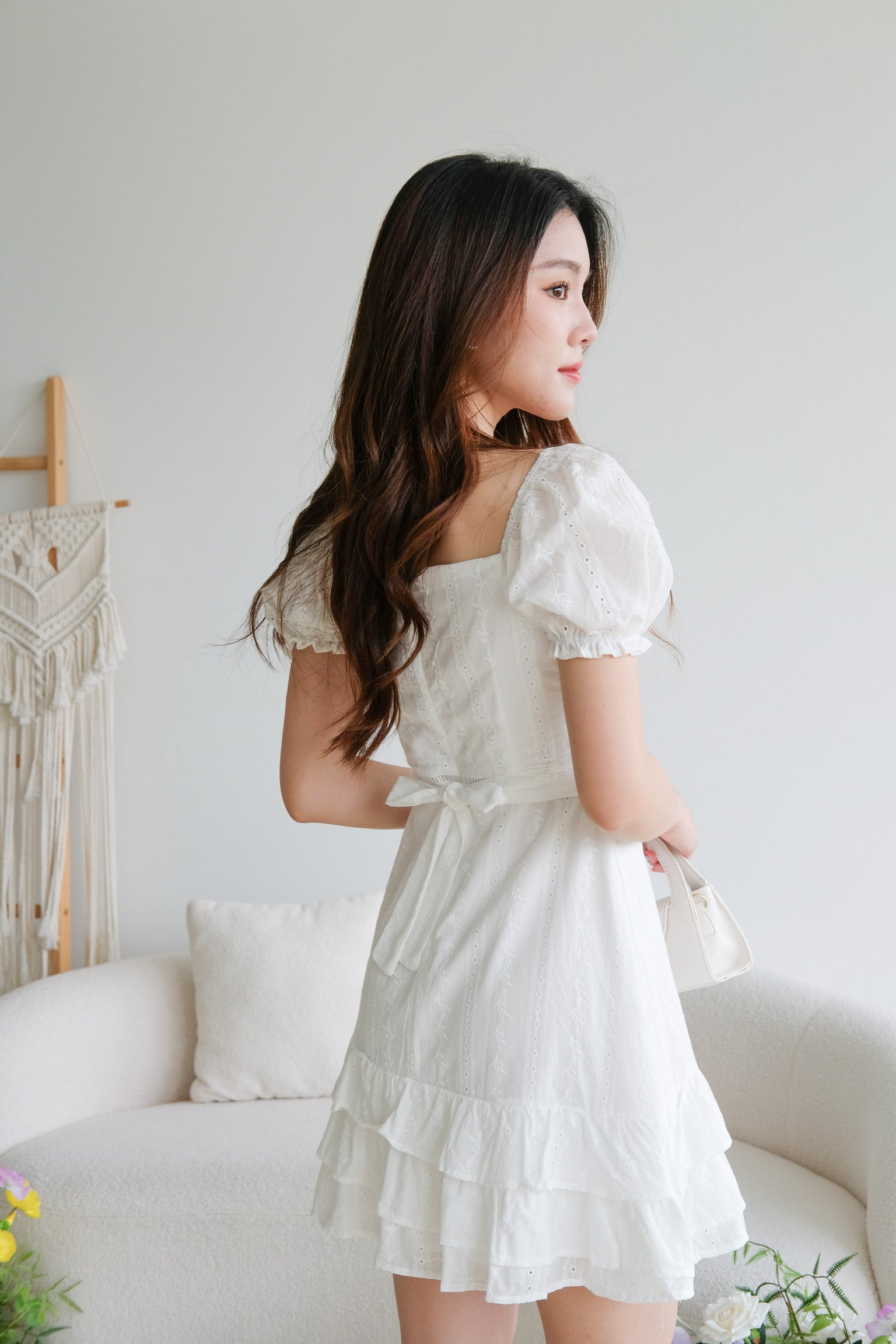 Evelyn Eyelet Ruffle Dress (White)